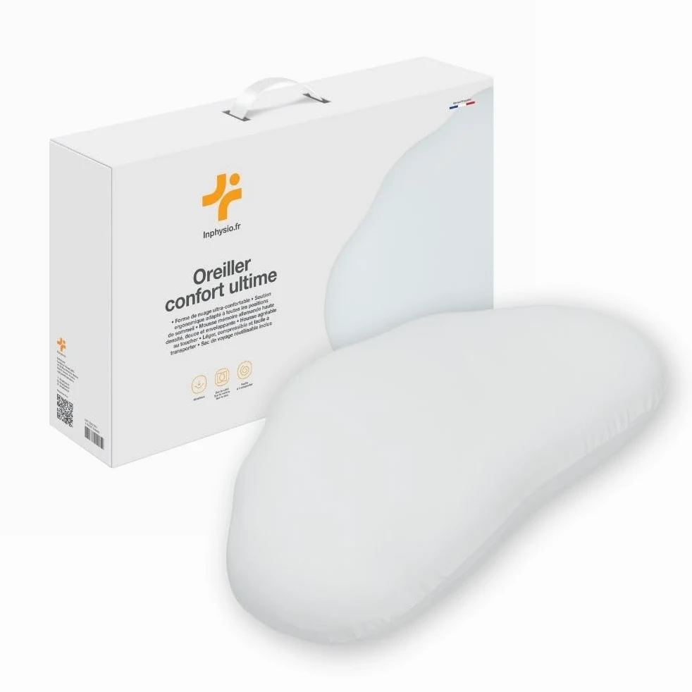 Inphysio - Almohada Confort Ultime - Almohada viscoelástica de Espuma Alemana de Alta Densidad 57 x 35 x 12 cm - Almohada ergonómica y Funda Suave y Transpirable - Alivio para el Cuello y los Hombros