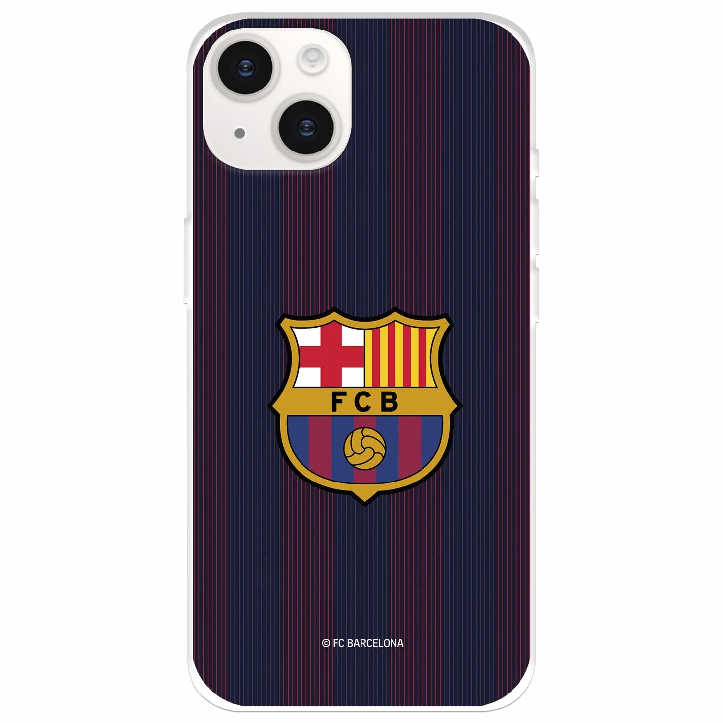 Funda iPhone 15 Plus FC Barcelona Rayas Blaugrana Transparente Silicona Flexible Licencia Oficial