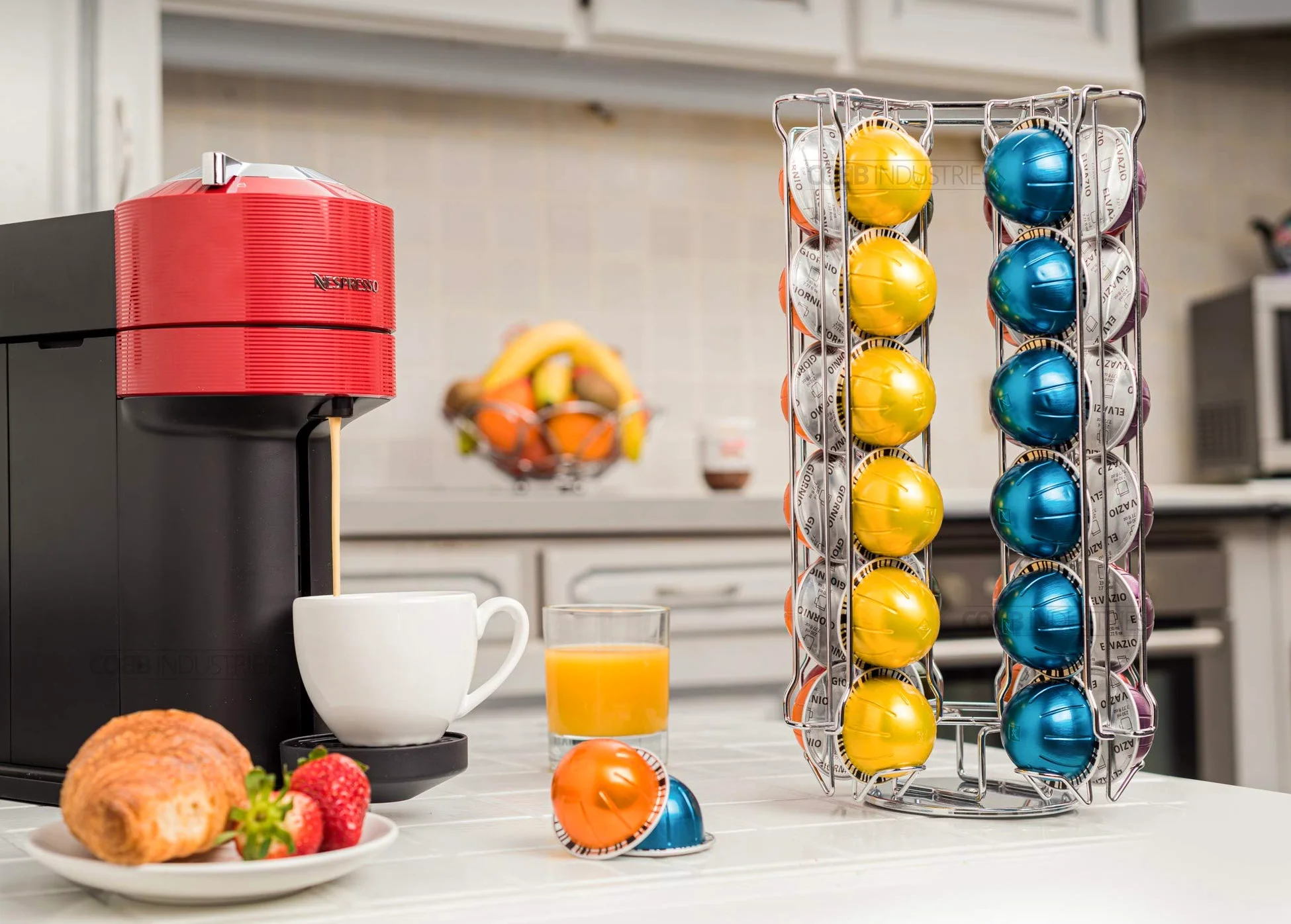 Poseidón CH0019 – Portacápsulas dispensador giratorio giratorio para 58 cápsulas Nespresso Vertuo acero cromado