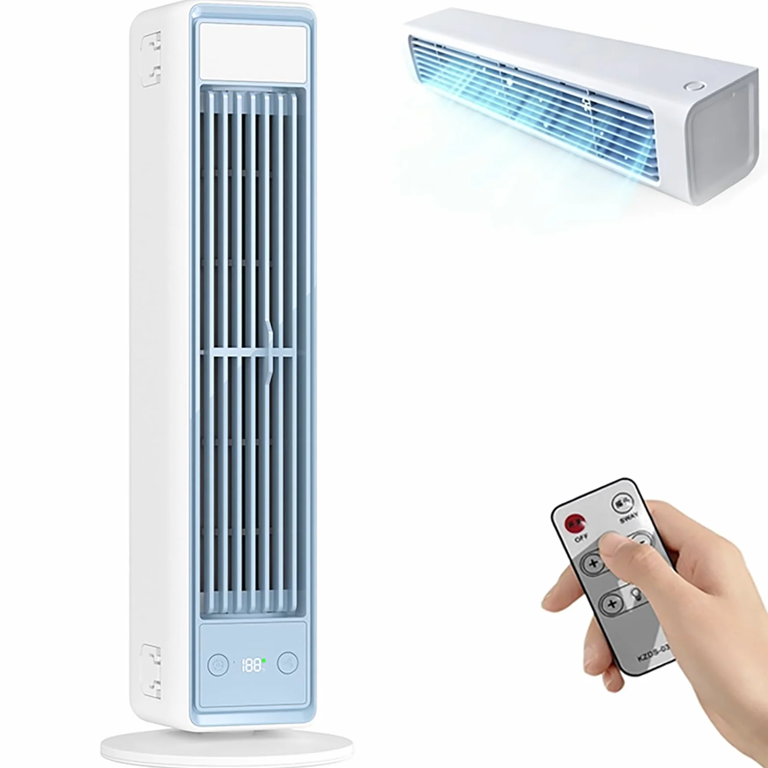 Enfriador de aire de torre sin aspas 3 en 1, ventilador de enfriamiento portátil USB de sobremesa o montable en pared con control remoto y pantalla digital, 5 velocidades de viento ajustables