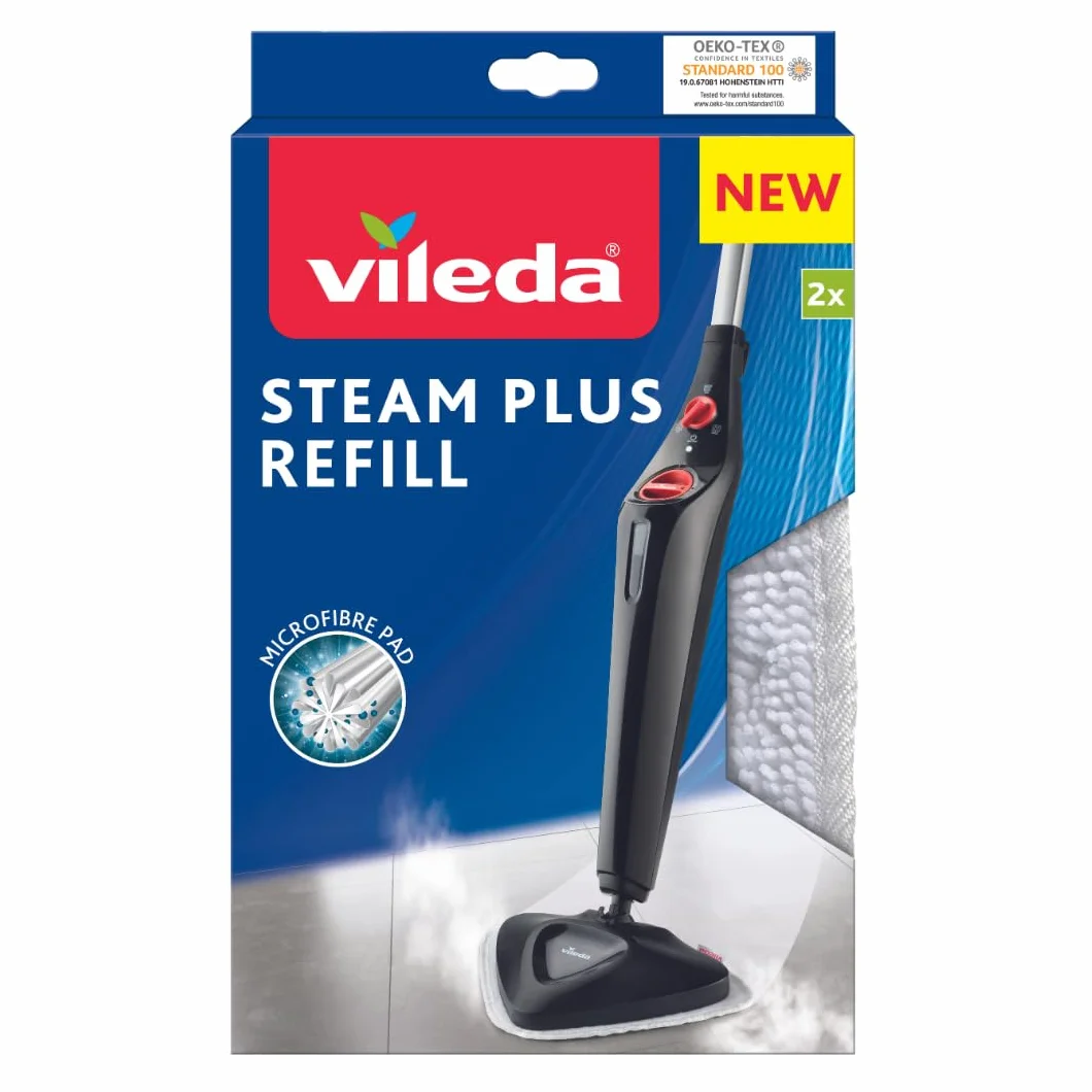 Vileda 146576 Recambio de Microfibras para Mopa, Compatible con Steam, Gran Poder de Desinfección sin Químicos, Color blanco, 2 unidades