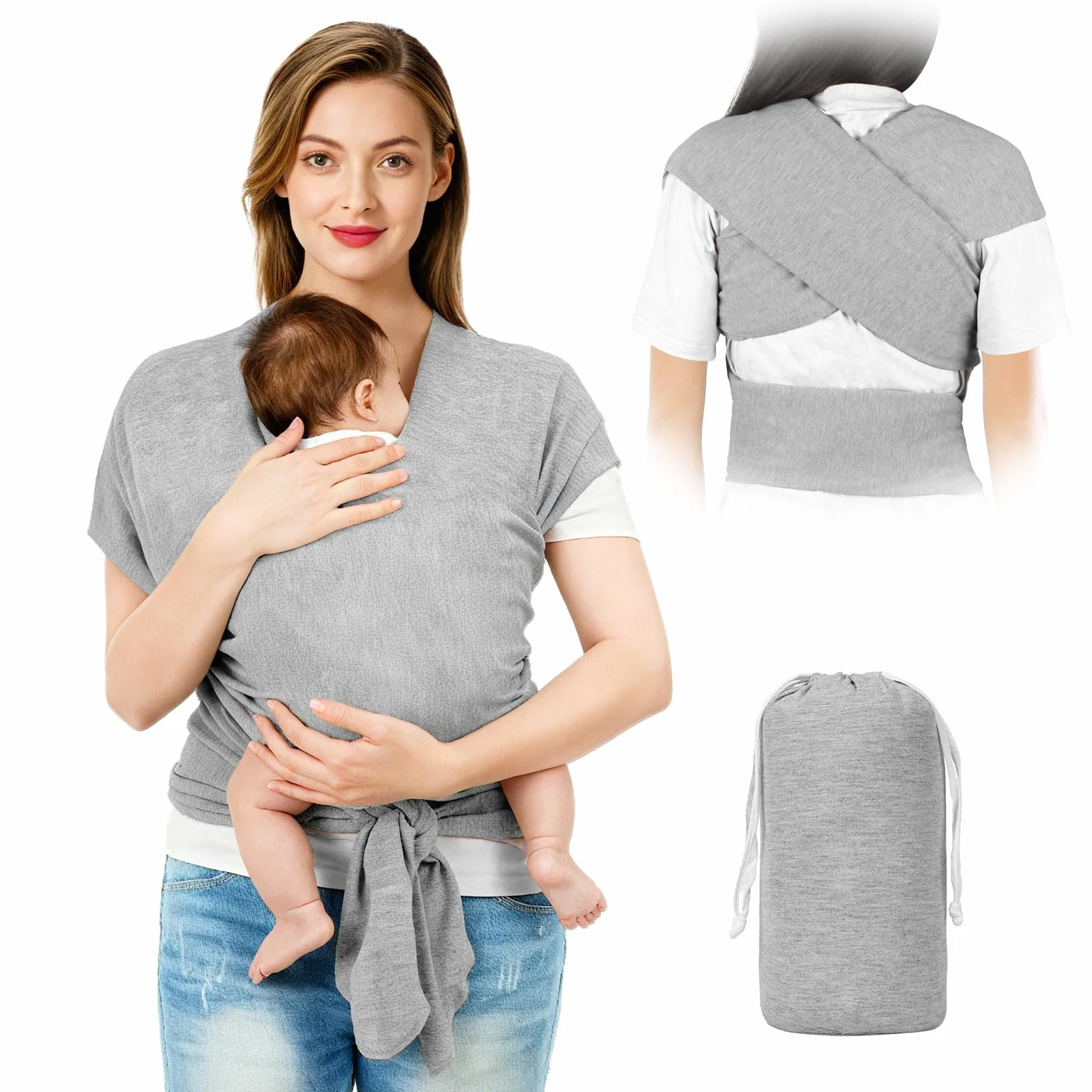 Portabebés Ergonómico Ajustable para Bebés hasta 15kg, Multifuncional Respirable, Manos Libres (Gris Claro)