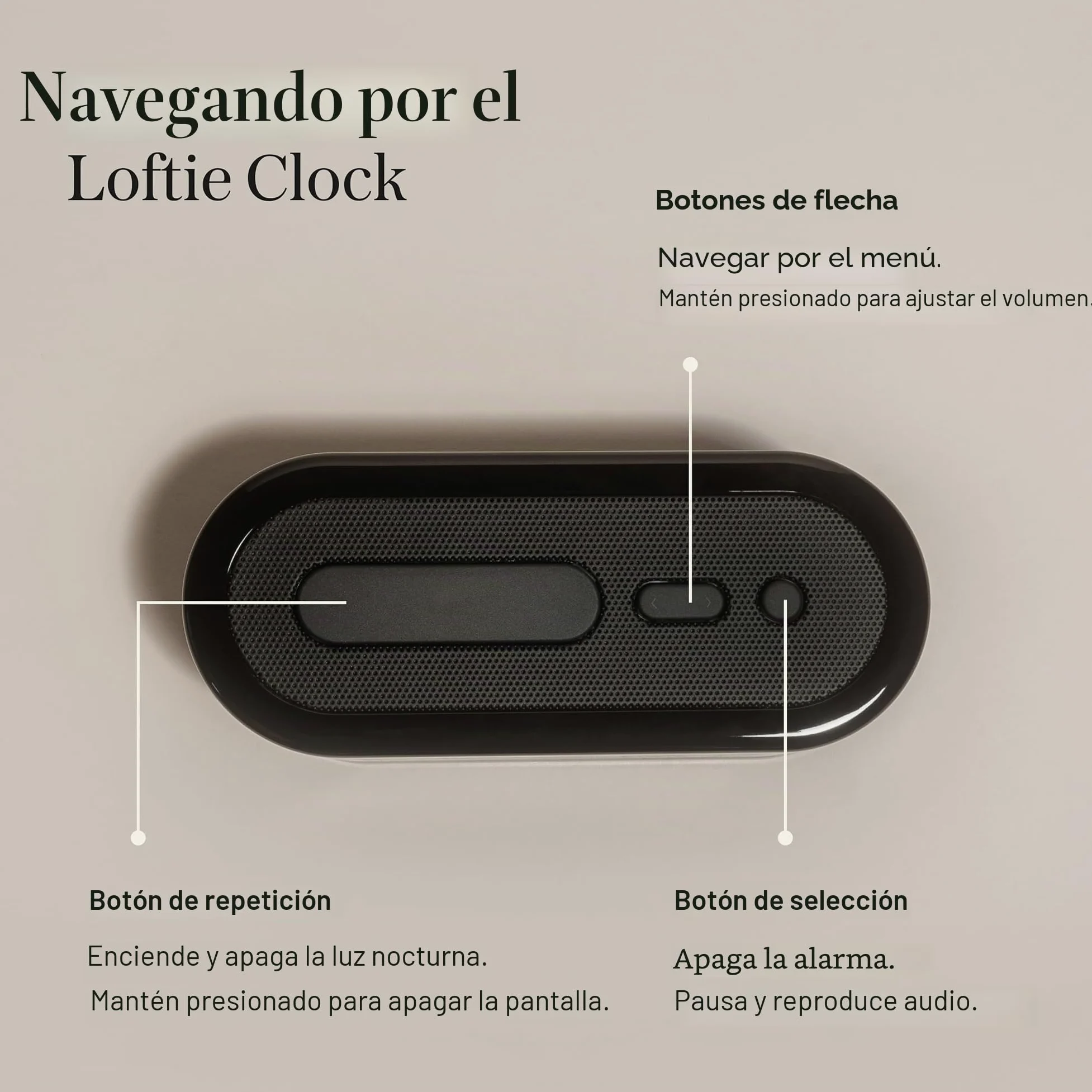 Loftie reloj despertador inteligente para dormitorio, despertador con luz, altavoz Bluetooth, ruido blanco, sonido natural, luz nocturna, modo opaco, alimentado por pilas