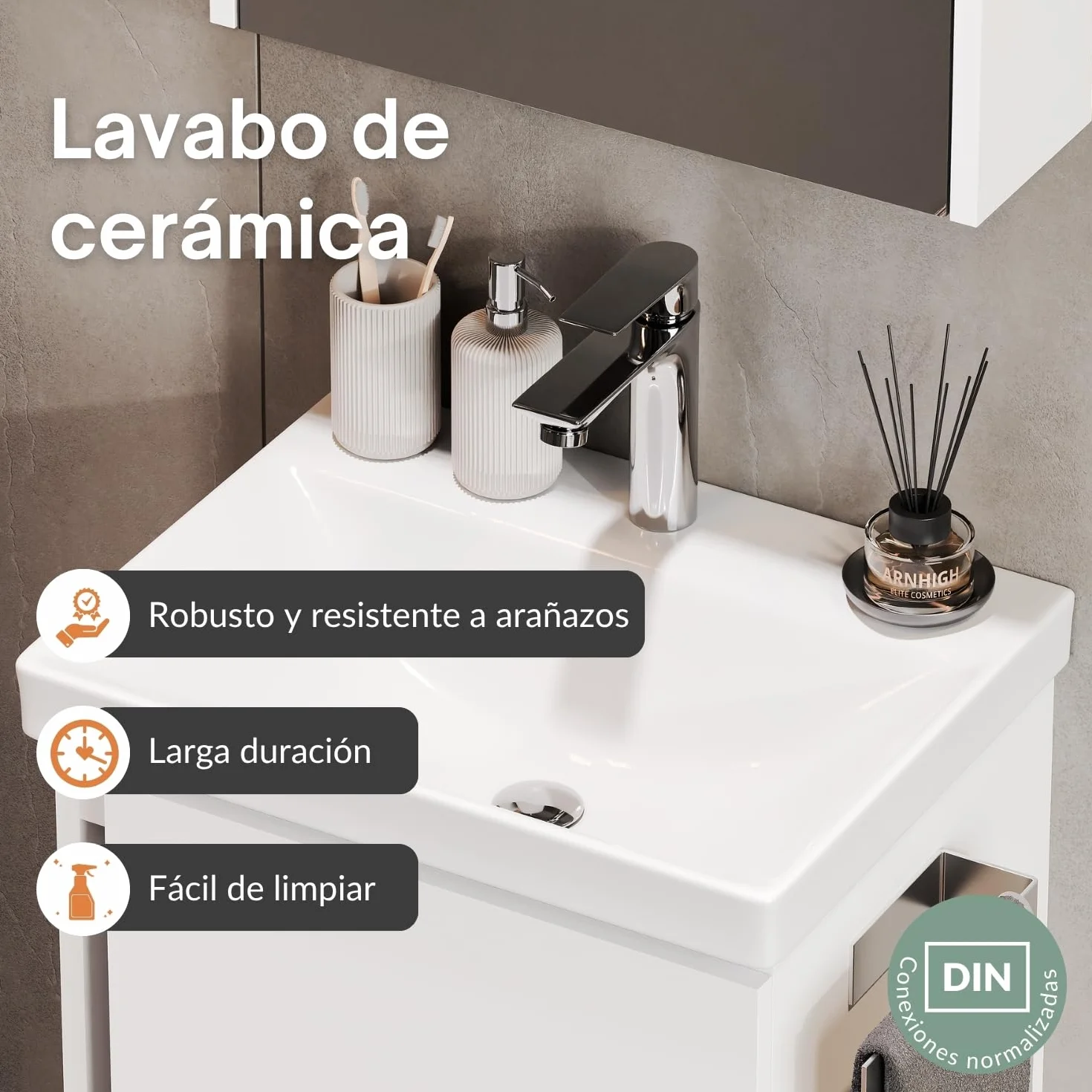 Planetmöbel Lavabo con Mueble 50 cm, Armario bajo Colgante, Cierre amortiguado, Juego de Muebles de baño, Blanco | Armario para lavabo colgante, cierre suave, juego de muebles de baño con lavabo