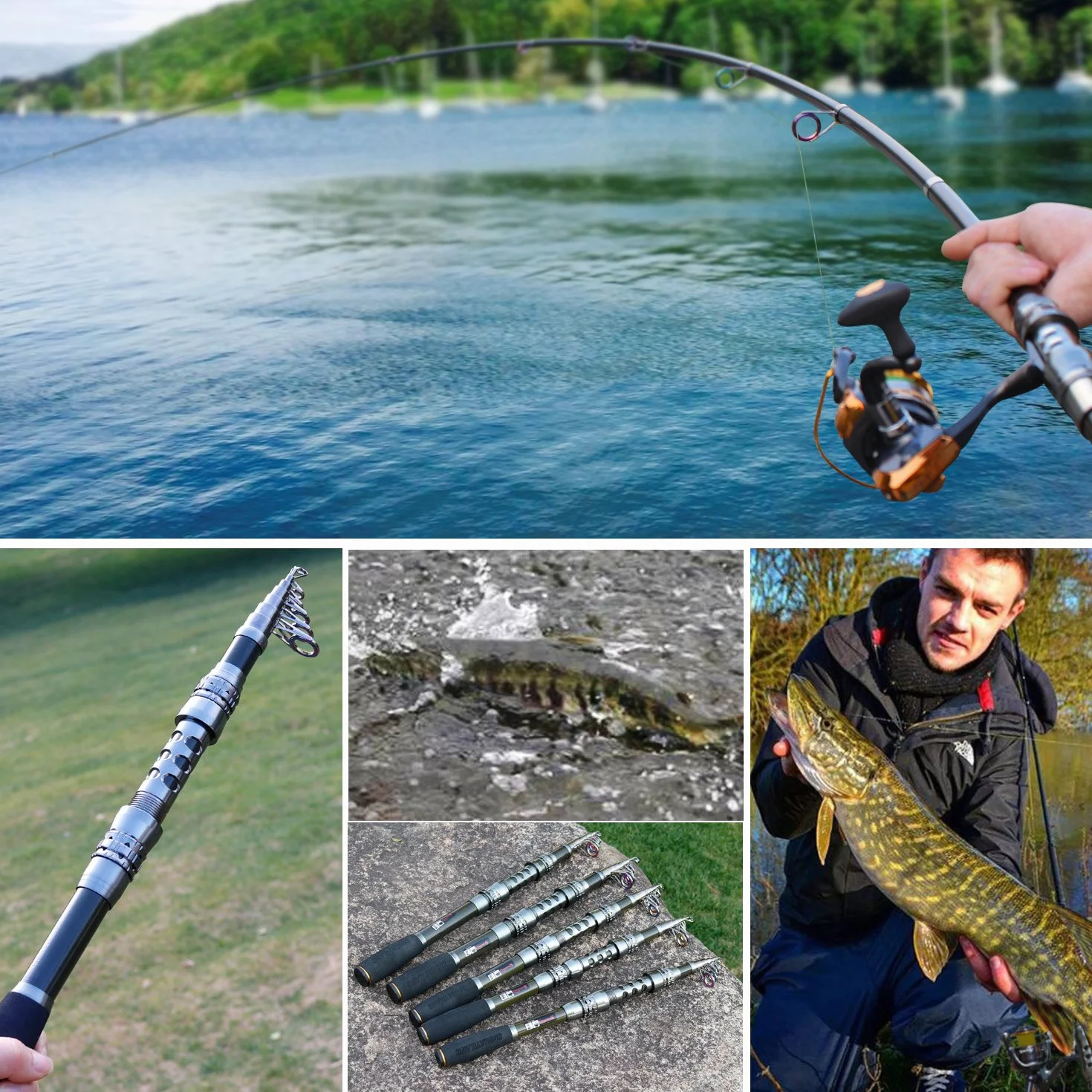 Sougayilang Angelruten-Kombos zusammenklappbar Teleskop-Angelrute mit Spinnrolle für Erwachsene Süßwasser