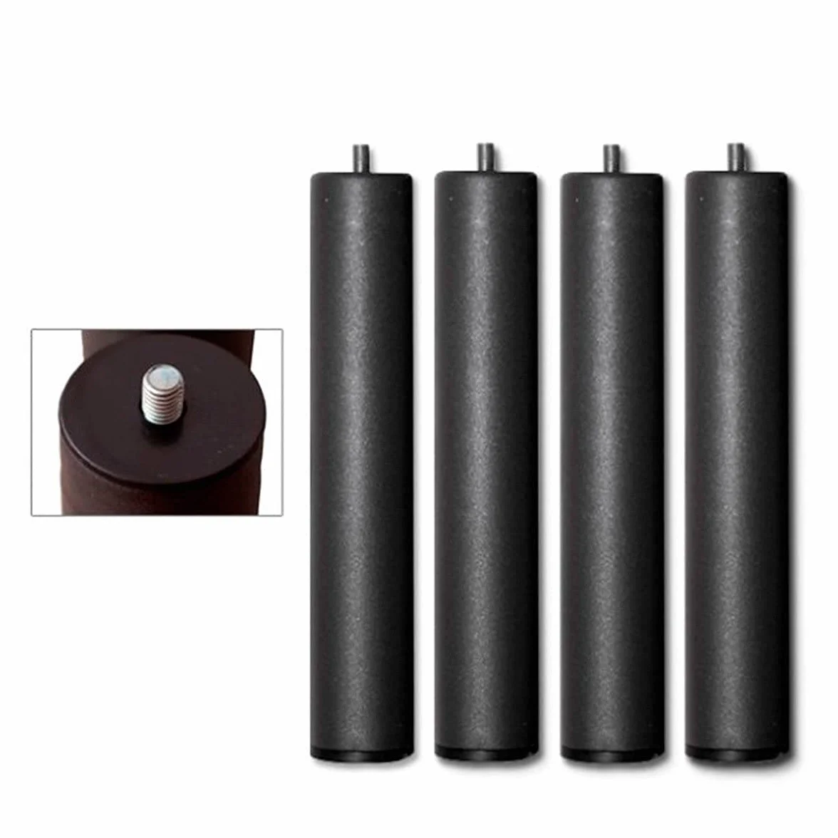 BEDDING - Juego de 4 Patas cilíndricas metálicas Altura 25 cm con Rosca de métrica 10 para somier/Base