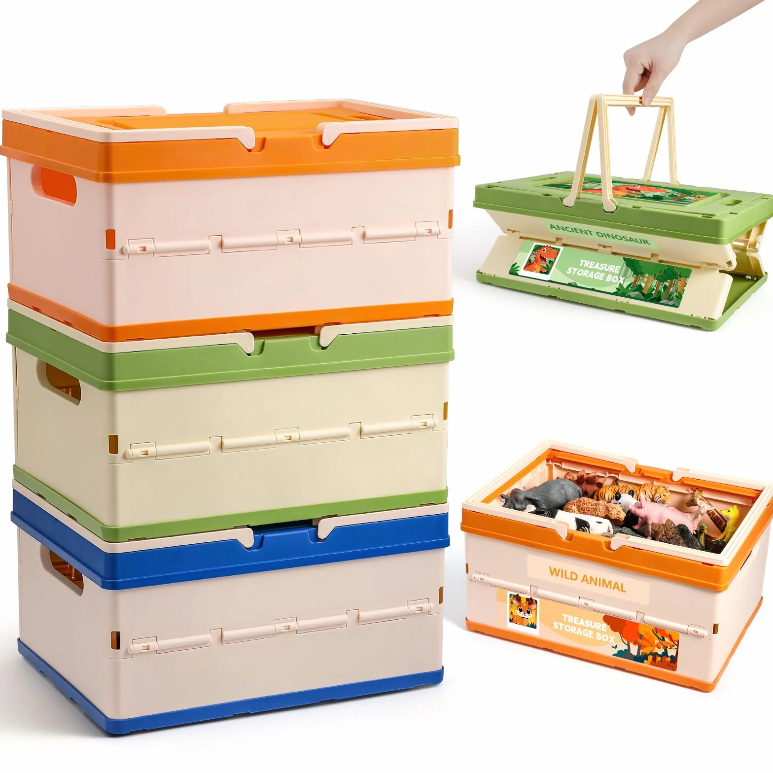 FRUSE Caja Almacenaje Infantil, Juego de 3, Caja Organizadora Plegable, Organizador Juguetes con Tapa,Cajas Almacenaje para Juguetes,Habitación de Niños,Sala de Juegos, Salones, 34,4 x 24,3 x 55 cm