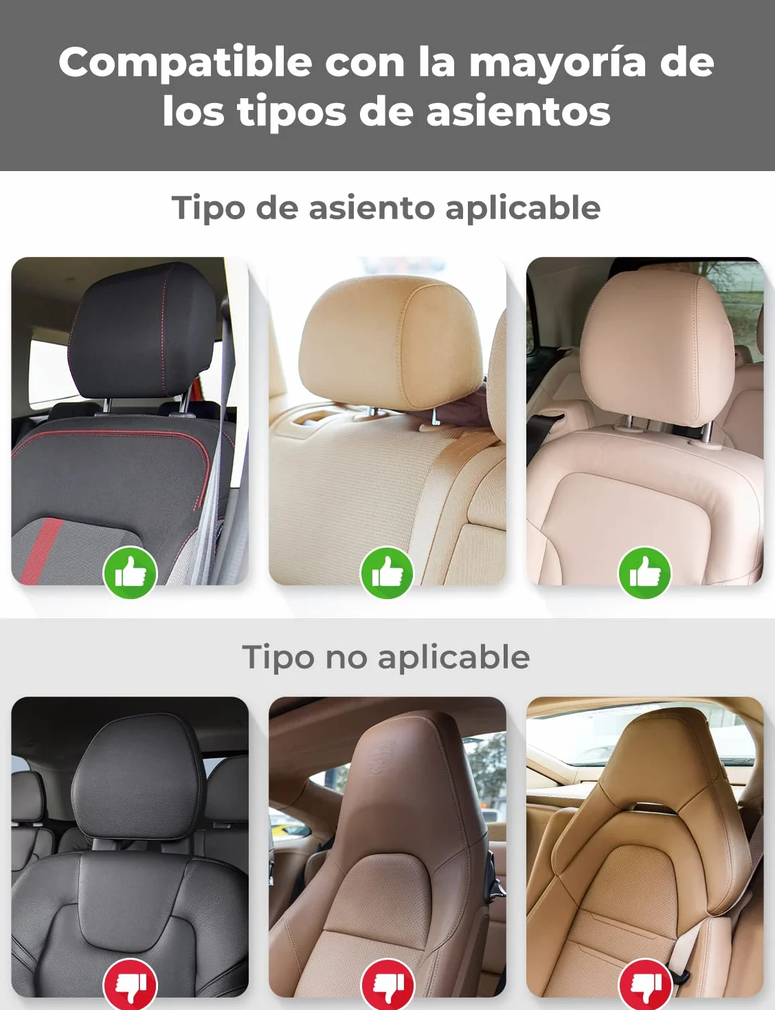 Oasser Reposacabezas Coche 360 Grados Ajustable Cuero Transpirable Negro