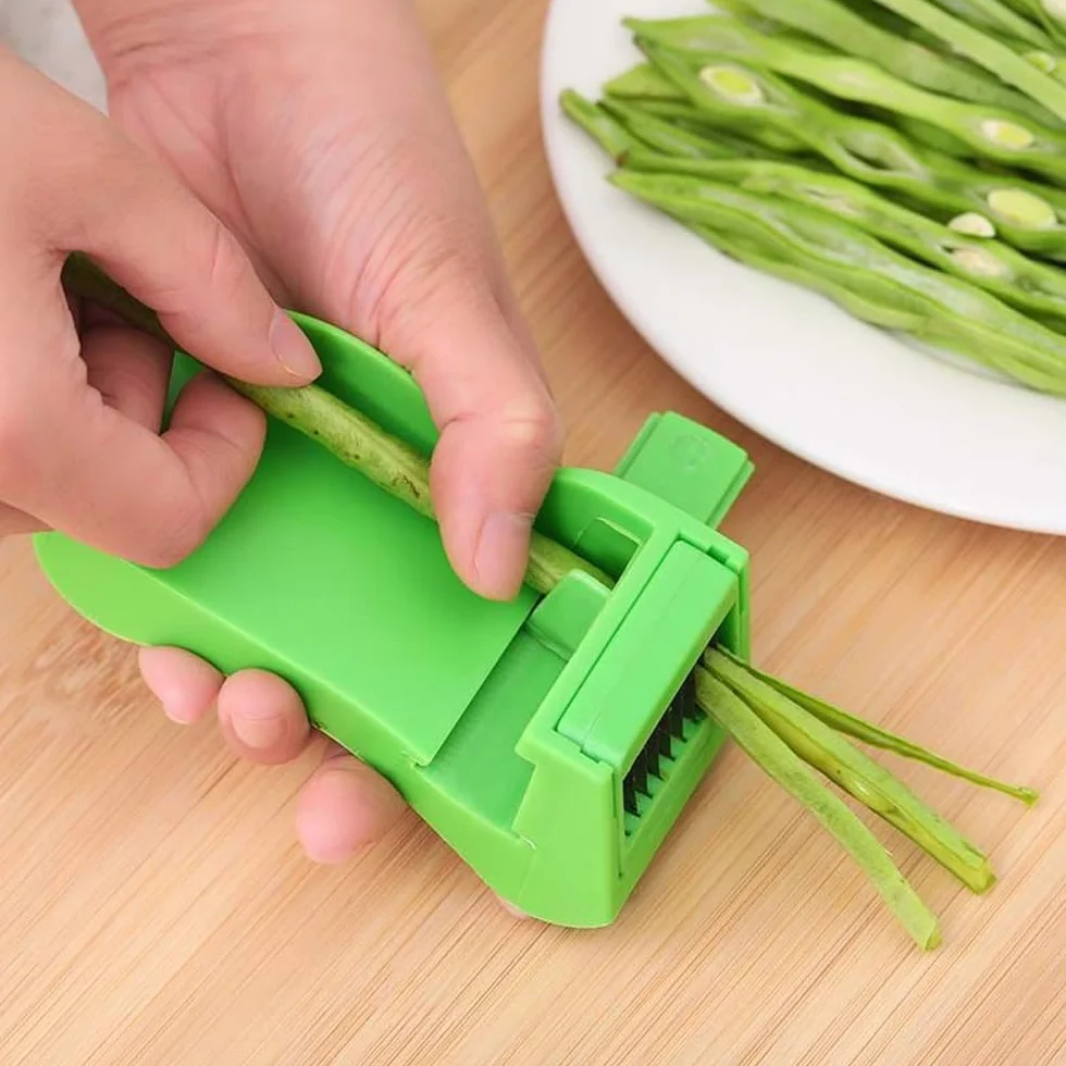 Cortador de Judías Verdes, Enhebrador con Cuchilla de Acero Inoxidable Cortador de Judías Verdes de Fácil Agarre para una Preparación de Verduras Sin Esfuerzo Aparato Ligero de Cocina (Verde)