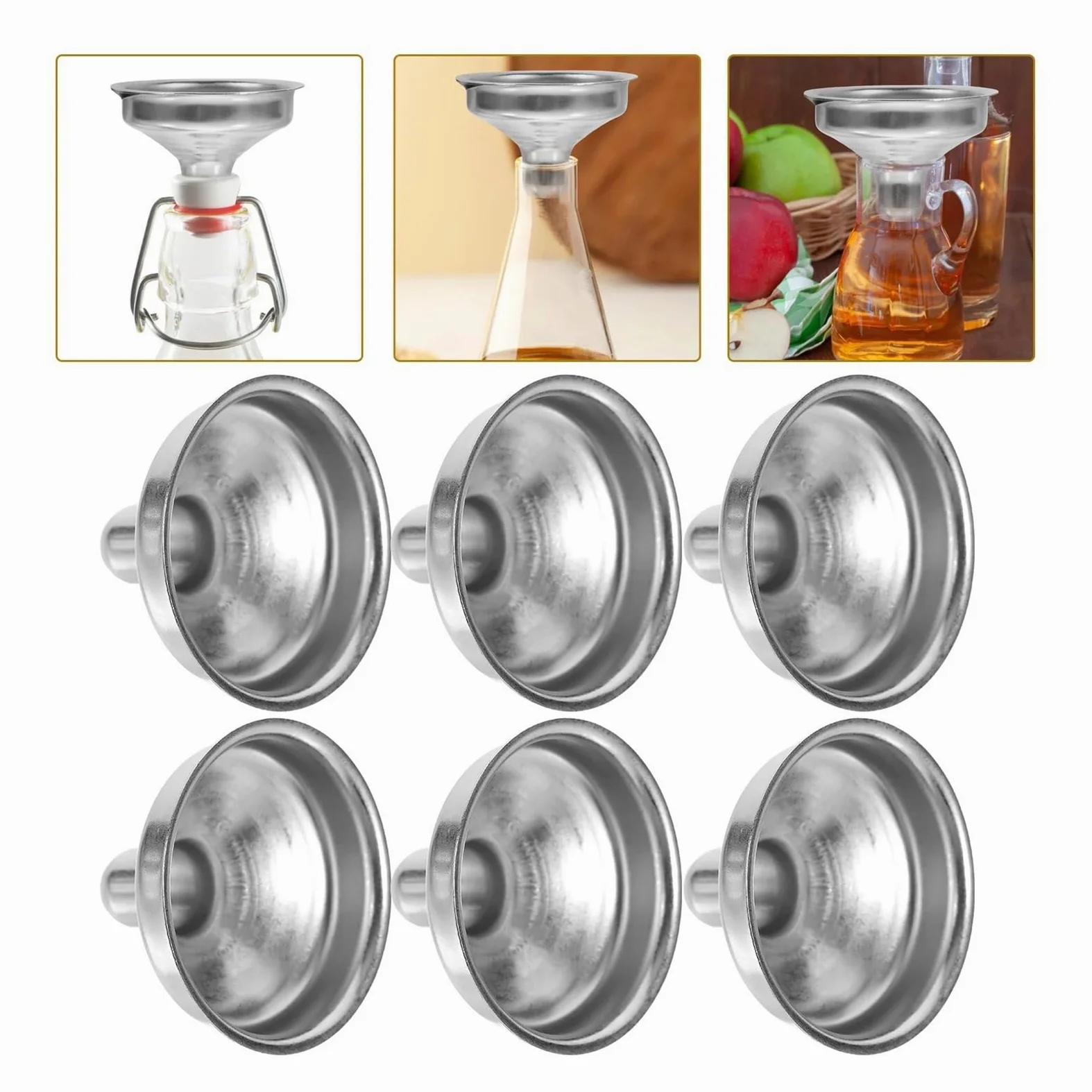 Embudos de Cocina, embudos pequeños de Metal, 6 embudos de Acero Inoxidable, embudos de Metal portátiles for transferir Aceite, vinagre y líquidos.