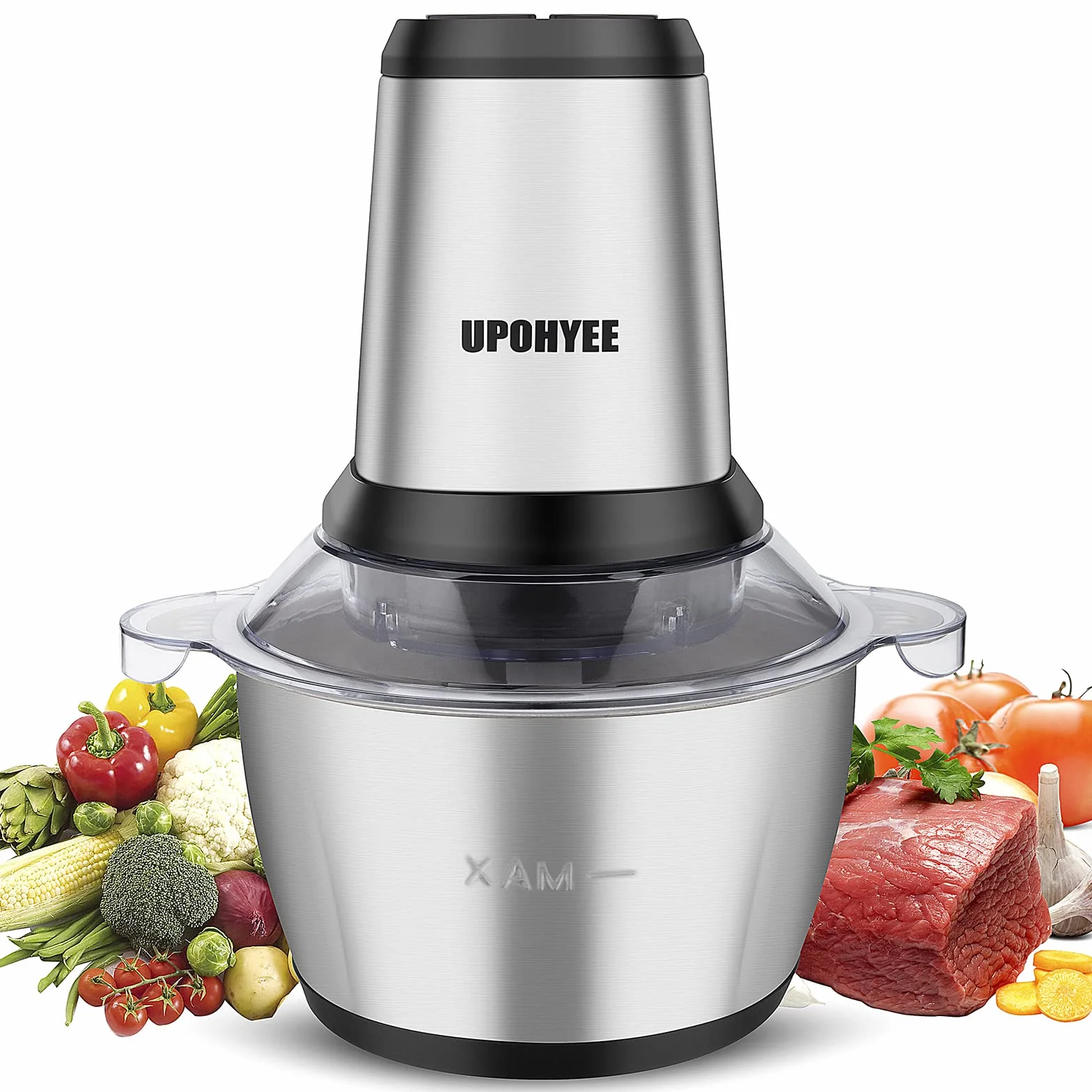 Picadora Eléctrica de Alimentos 600W y Capacidad 2L Trituradora de Alimentos 4 Cuchillas Acero Inoxidable Picadora de Carne 2 Velocidades para Frutas Verduras Carne Especias