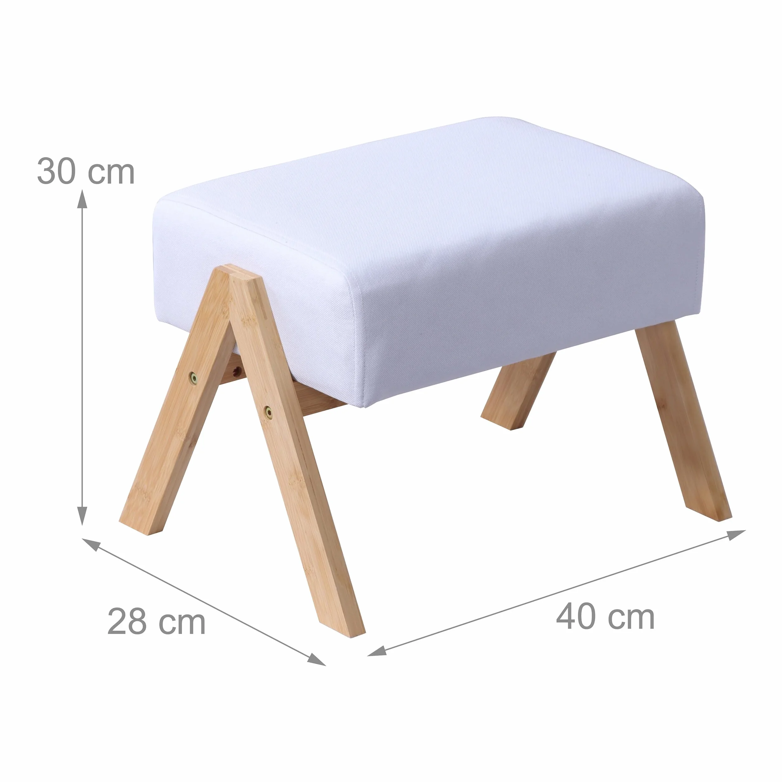 Relaxdays Reposapiés Acolchado con Patas de bambú, 40x28x30 cm, recibidor/salón, Taburete Auxiliar, Crema/Natural