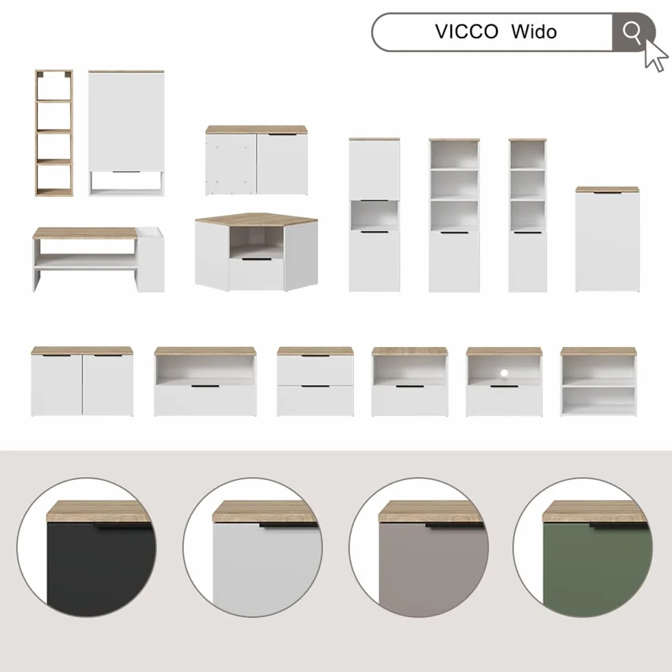 Vicco Aparador Wido, Blanco/Sonoma, 80 x 50 cm con 2 Puertas, Apto para Guardar Ropa y Objetos del hogar