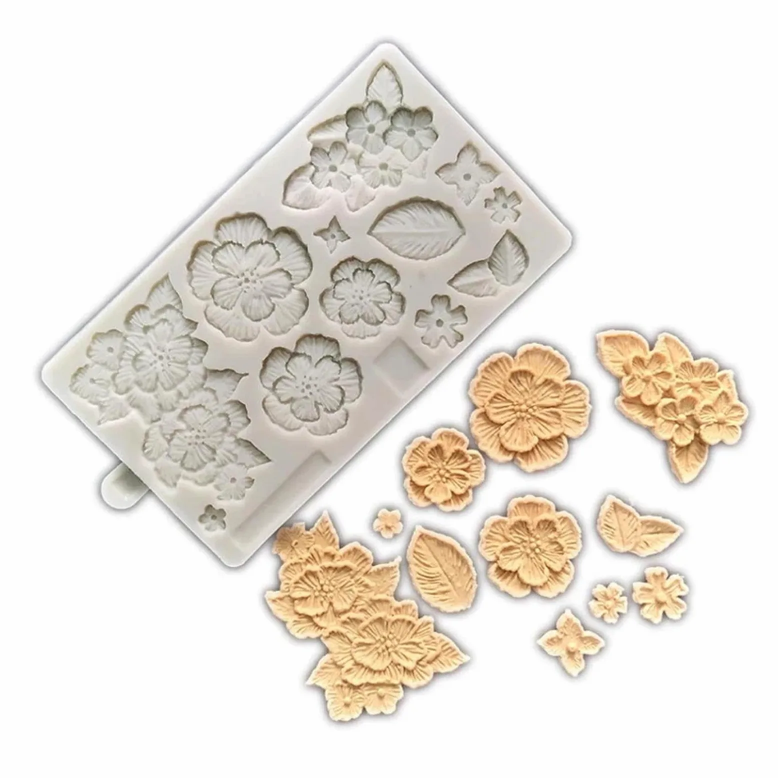 Moldes de silicona, moldes para hornear, 20 x 11,7 cm, diseño de hojas de flores, molde de silicona para galletas, cupcakes, chocolate, fondant, herramientas de decoración de pasteles
