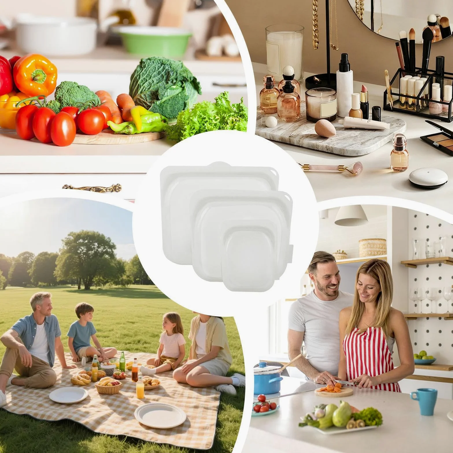 Bolsa de Alimentos Reutilizable 3 Envases de Silicona para Alimentos | Bolsas Portátiles para Alimentos para Preparación de Comidas, Almuerzo, Viaje, , Carne, Queso, Verduras, Fruta