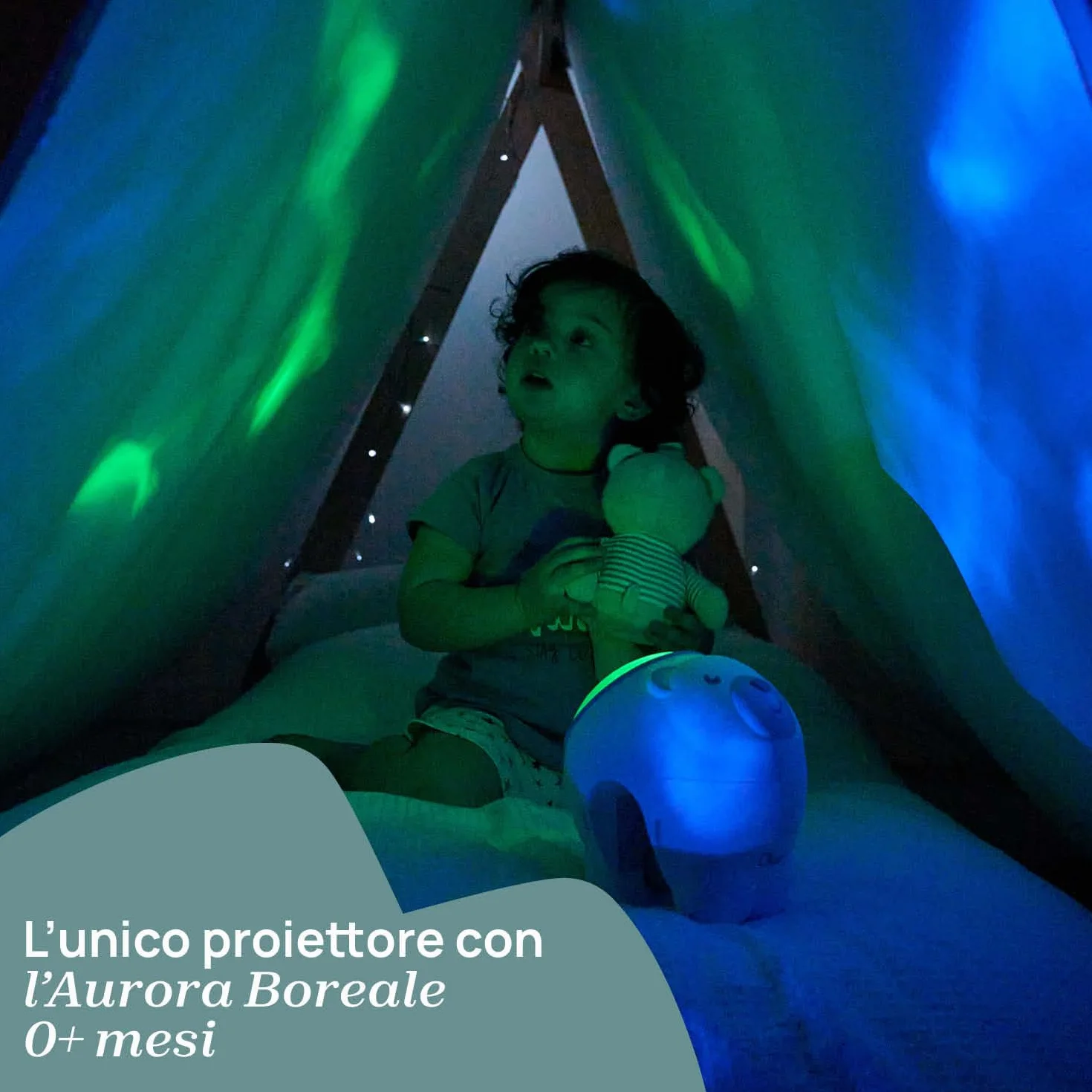 Chicco Proyector Oso Polar 2en1, Proyección Aurora Boreal, 30 Minutos Música Clásica, Sonidos Naturaleza, +0 Meses, Beige
