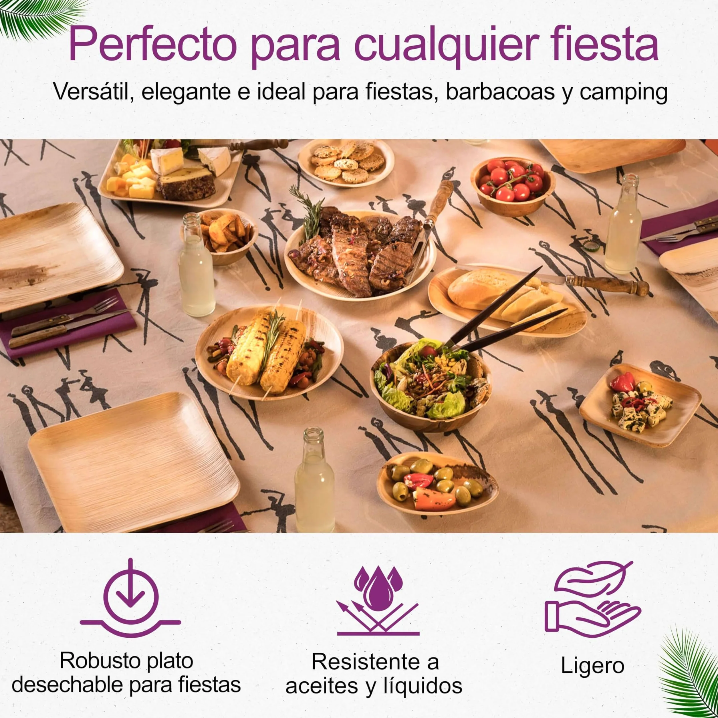 25 Platos Desechables de Hoja de Palma Orgánicos - Redondo Ø 15 cm - Vajilla Ecológica Elegante - Estable, Natural y Compostable - Menaje para Fiestas o Cocktail