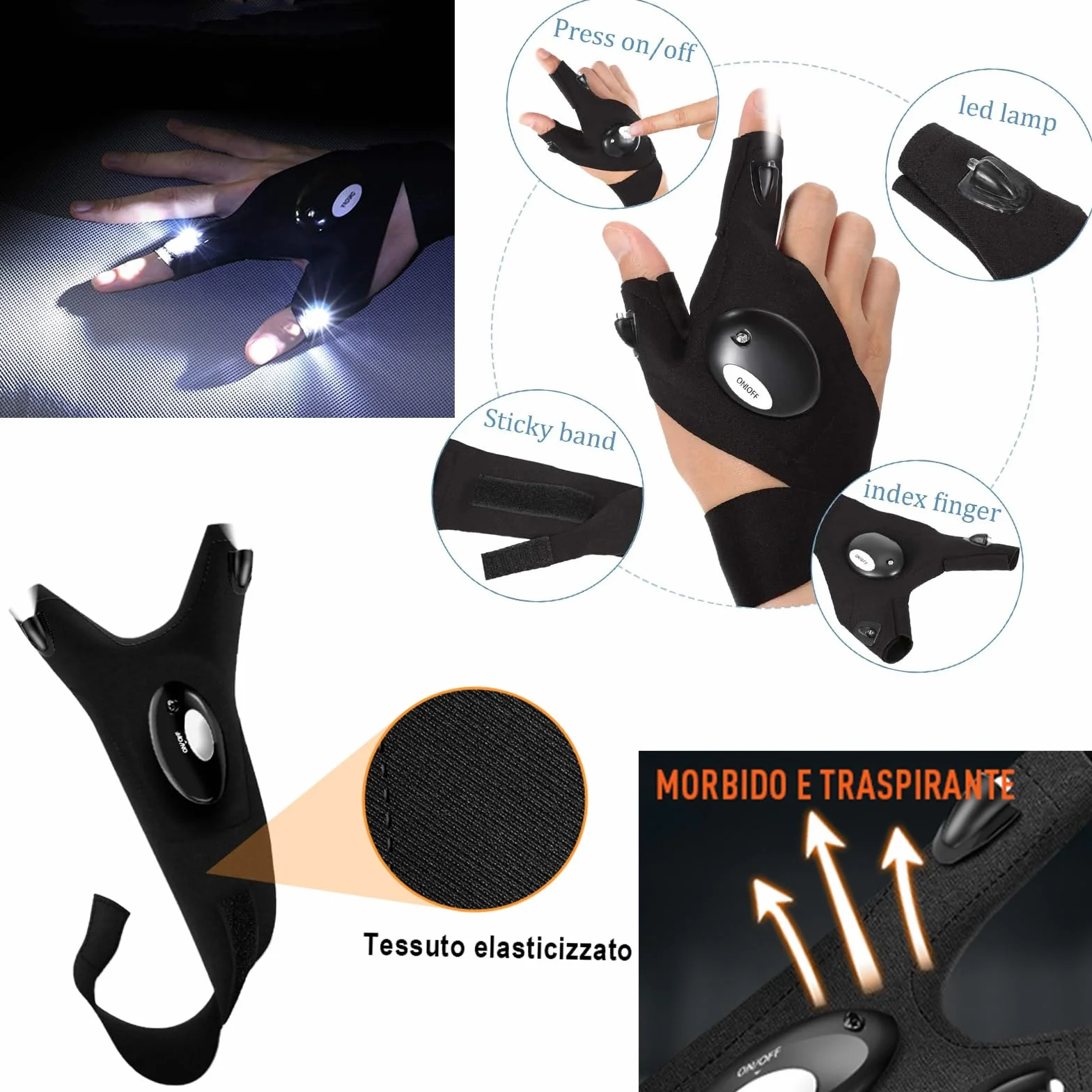 Guantes LED Linterna para Pesca al Aire Libre Supervivencia Emergencia