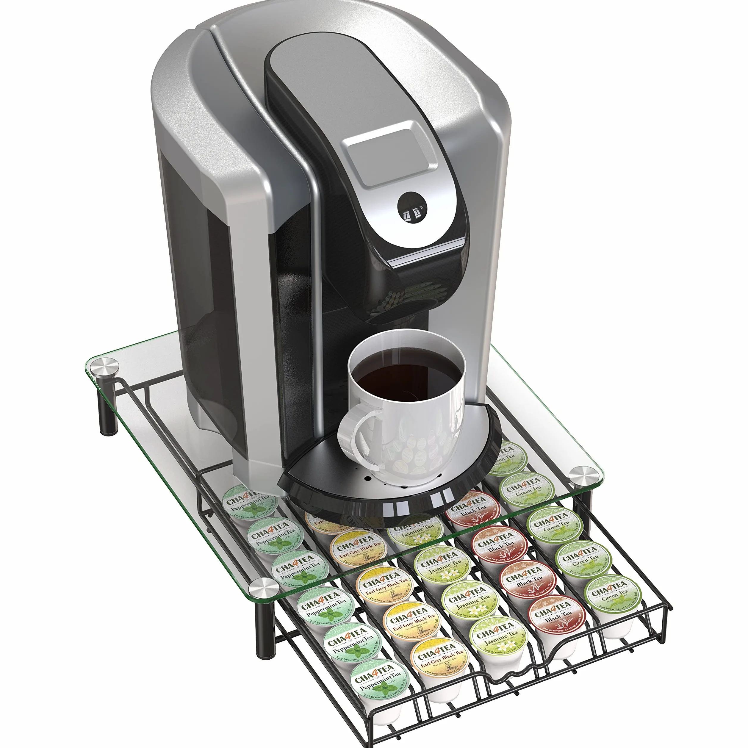 Deco Brothers Cajón de cristal templado para guardar 30 cápsulas de café, color negro