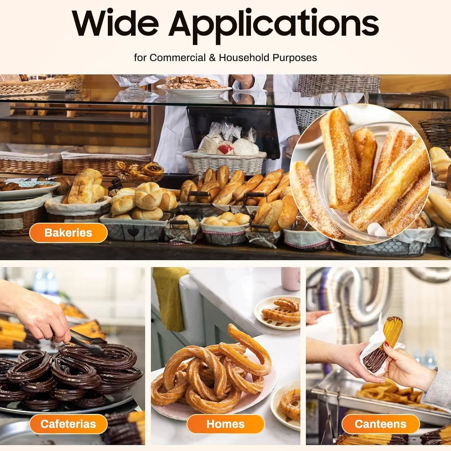 Máquina para Hacer Churros Manual, Máquina para Hacer Rellenos de Churros, Máquina para Hacer Churros de Rosquillas Españolas Manual Comercial de 3L, 5 Tipos de Moldes