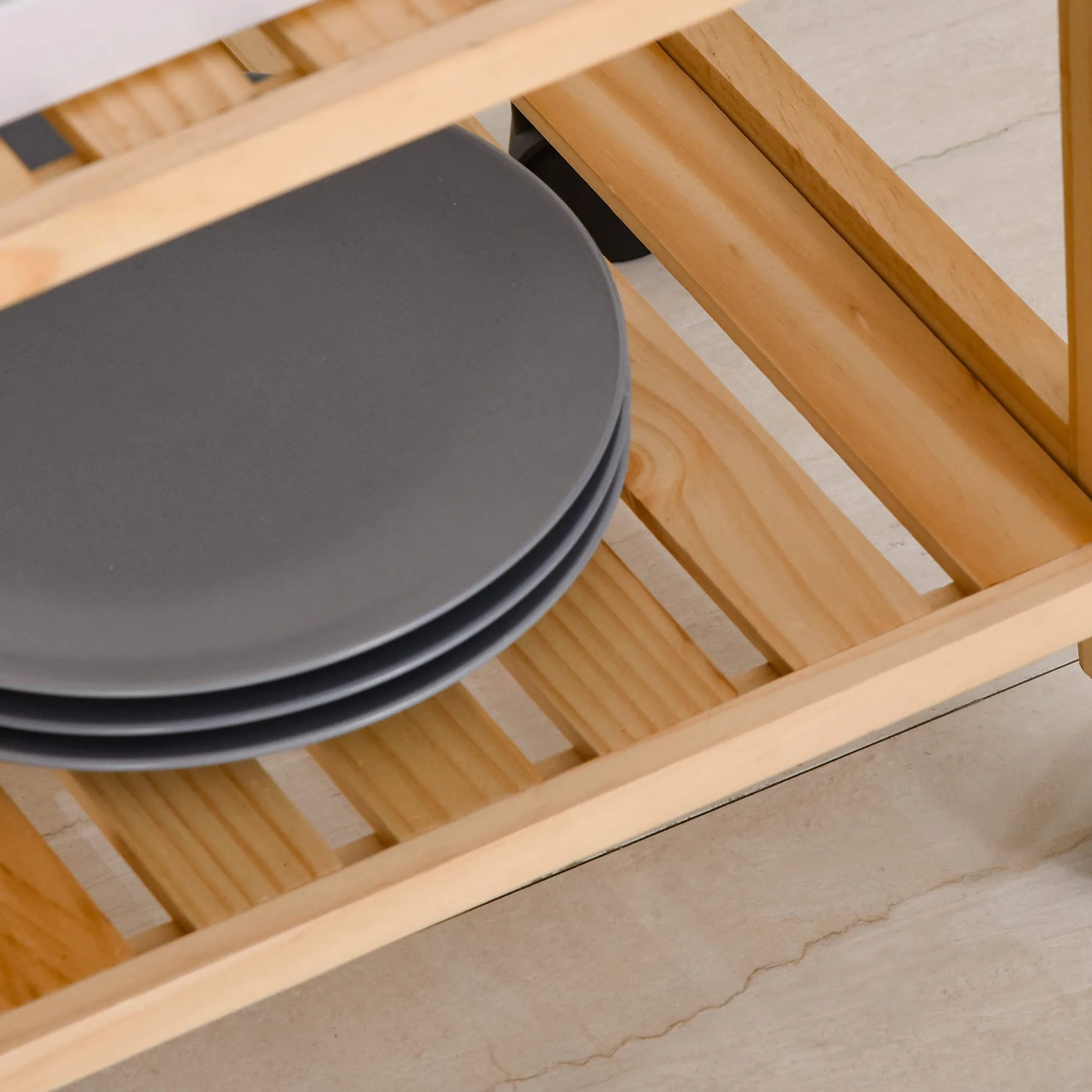 HOMCOM Carrito de Cocina Carrito de Servicio Doméstico de 4 Niveles con Una Bandeja Extraíble Estante Ruedas Universales 40x30x76 cm Blanco Madera