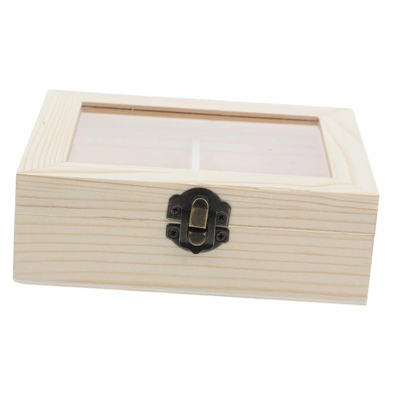 SHOWERORO Caja Organizadora Madera con Ventana Transparente y Cuatro Compartimentos Almacenamiento Multifuncional para Bolsitas Café para Cocina y Oficina