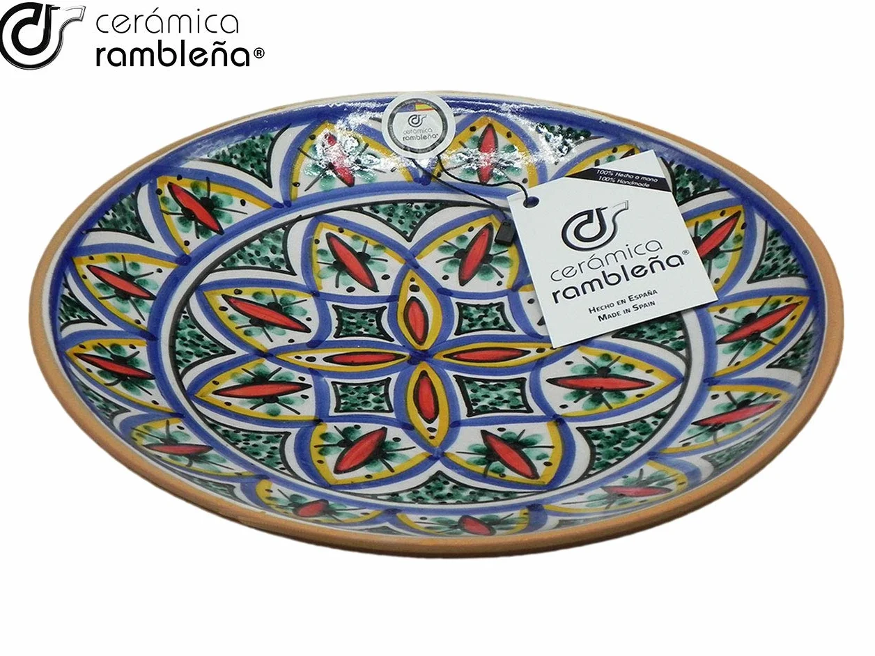 Plato Decorativo de Cerámica Hecho a Mano 27x27x4,5 cm Rojo-Verde-Azul