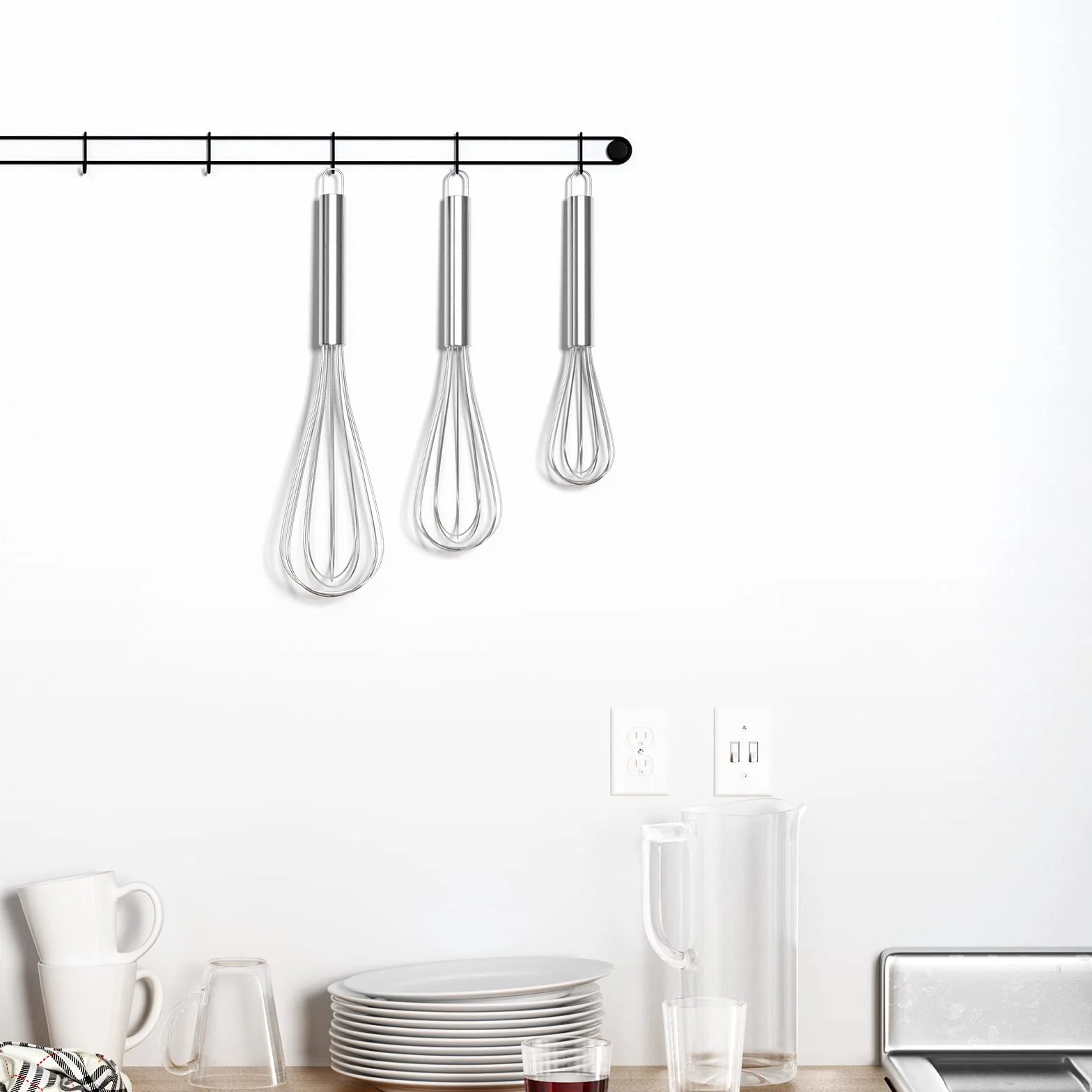 Newaner Batidor Manual de Huevos Profesional Acero Inoxidable , Varillas Cocina de 3 Piezas Incluye 21cm, 26cm, 29cm，Barillas Batir Manual para Mezclar, Revolver la Masa, Huevos, Espumar, Batir