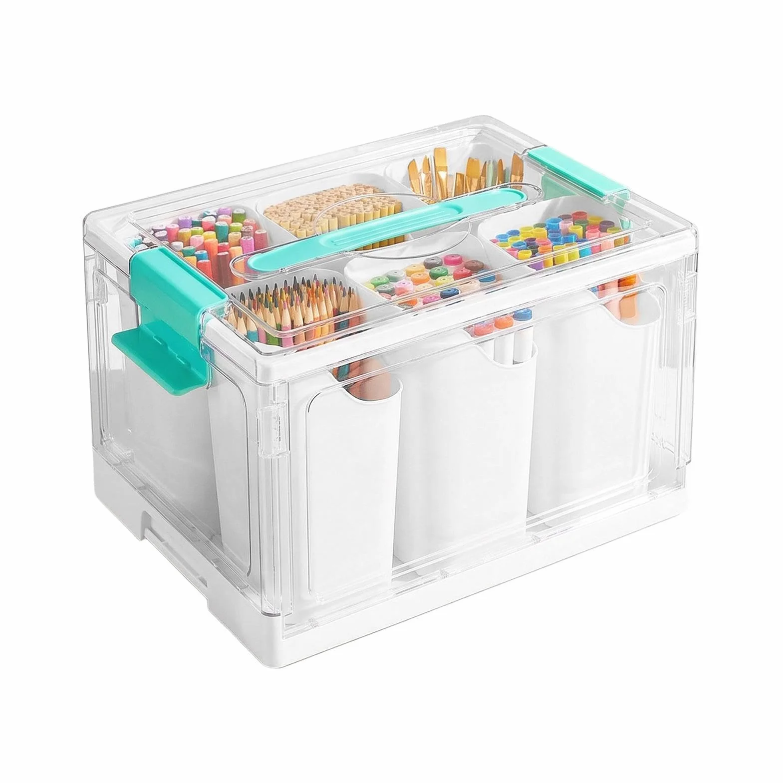 Organizador Manualidades transparente de 22,7 L con bandejas y divisores | Almacenaje artes y manualidades para libros de colorear, plastilina, oficina, aula