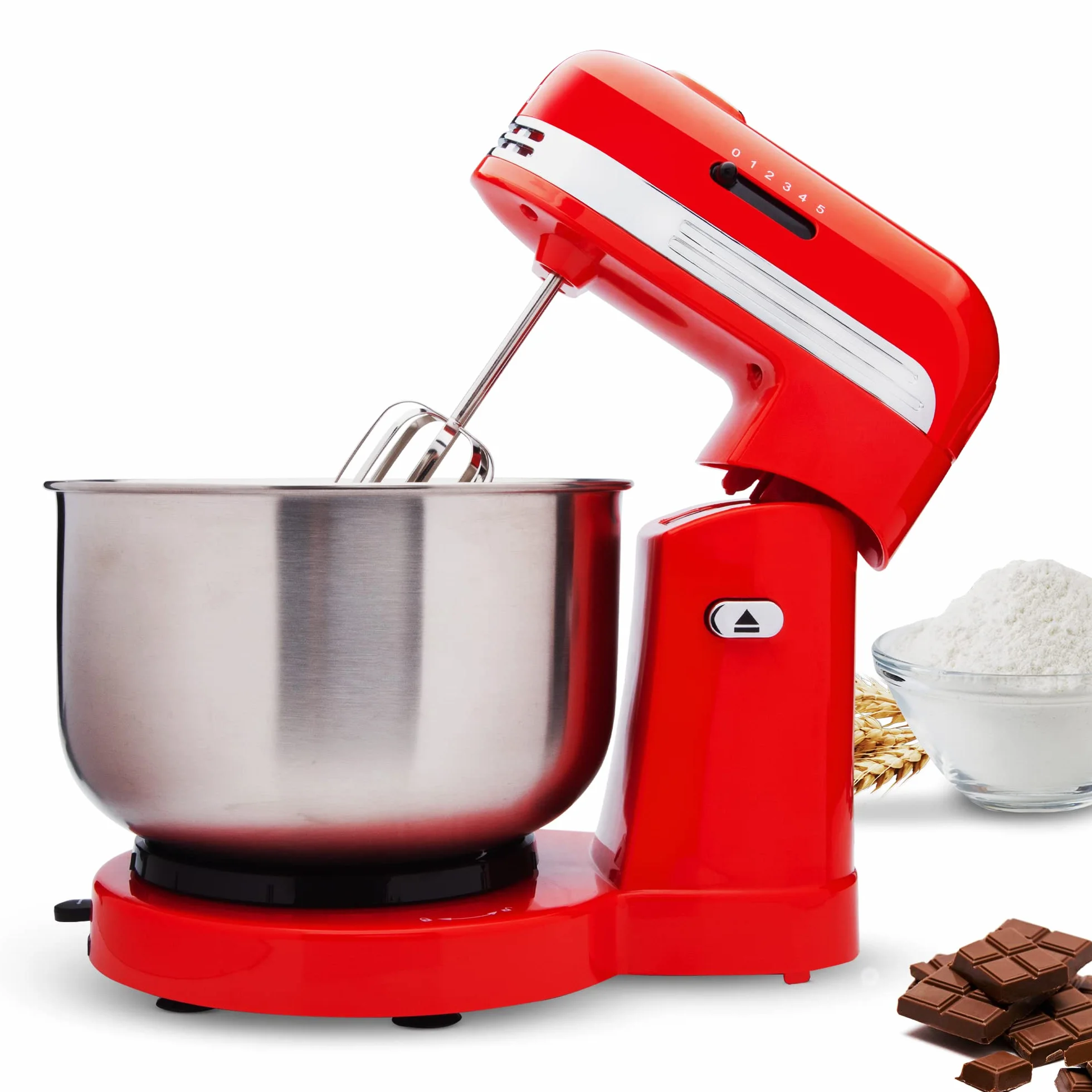 SOGO Amasadora Repostería 350W con Bol Giratorio de Acero Inoxidable 3,5L - Batidora Amasadora con 5 Velocidades para Amasar Pan y Postres - Batidora Amasadora con Varillas y Ganchos de Inox