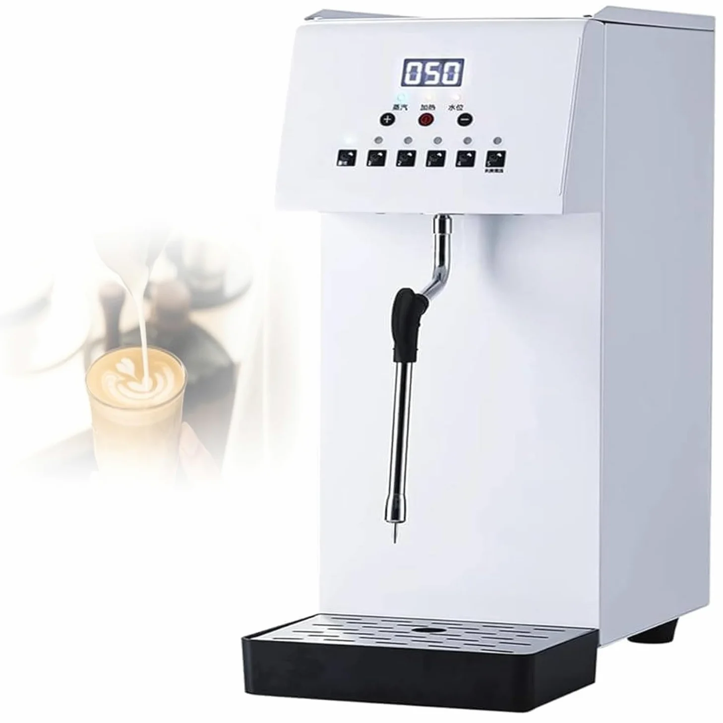 Máquina espumadora de leche a vapor de alta presión, calentamiento rápido de 2500 W, varita giratoria de 360°, 5 modos de temperatura para espuma de calidad barista, capacidad de 6 litros para