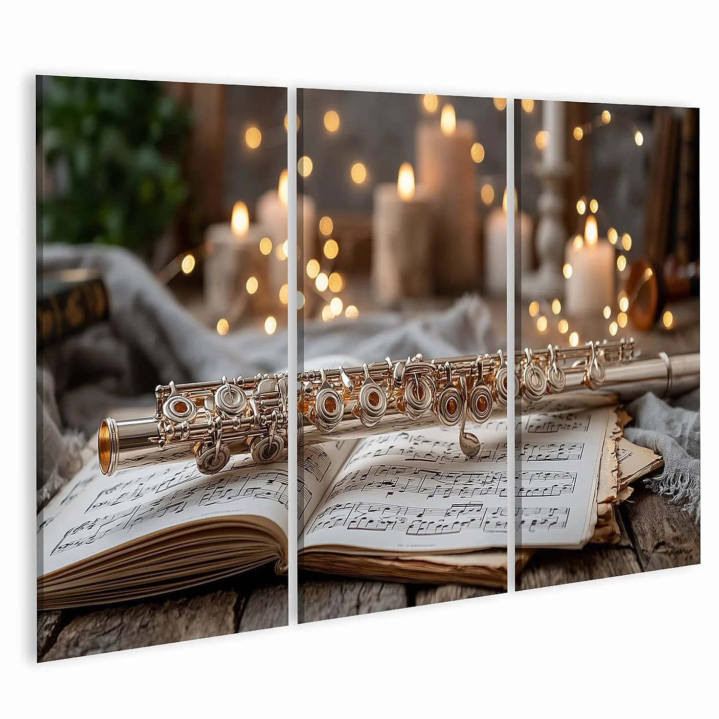 islandburner Imagen sobre lienzo Flauta Armónica en Hoja de partituras Mural Salón para amantes de la música - 3 piezas