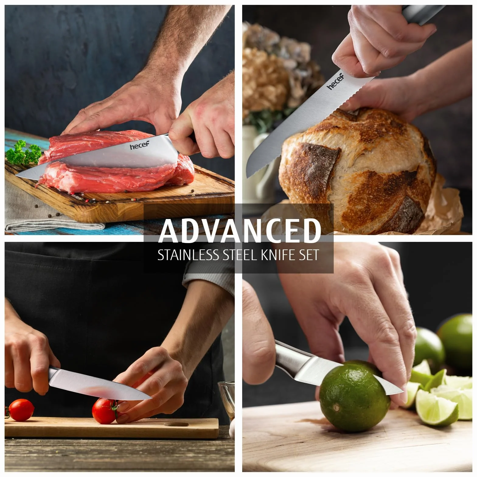 Juego de Cuchillos de Cocina Profesional 5 Piezas, Acero Inoxidable con Fundas