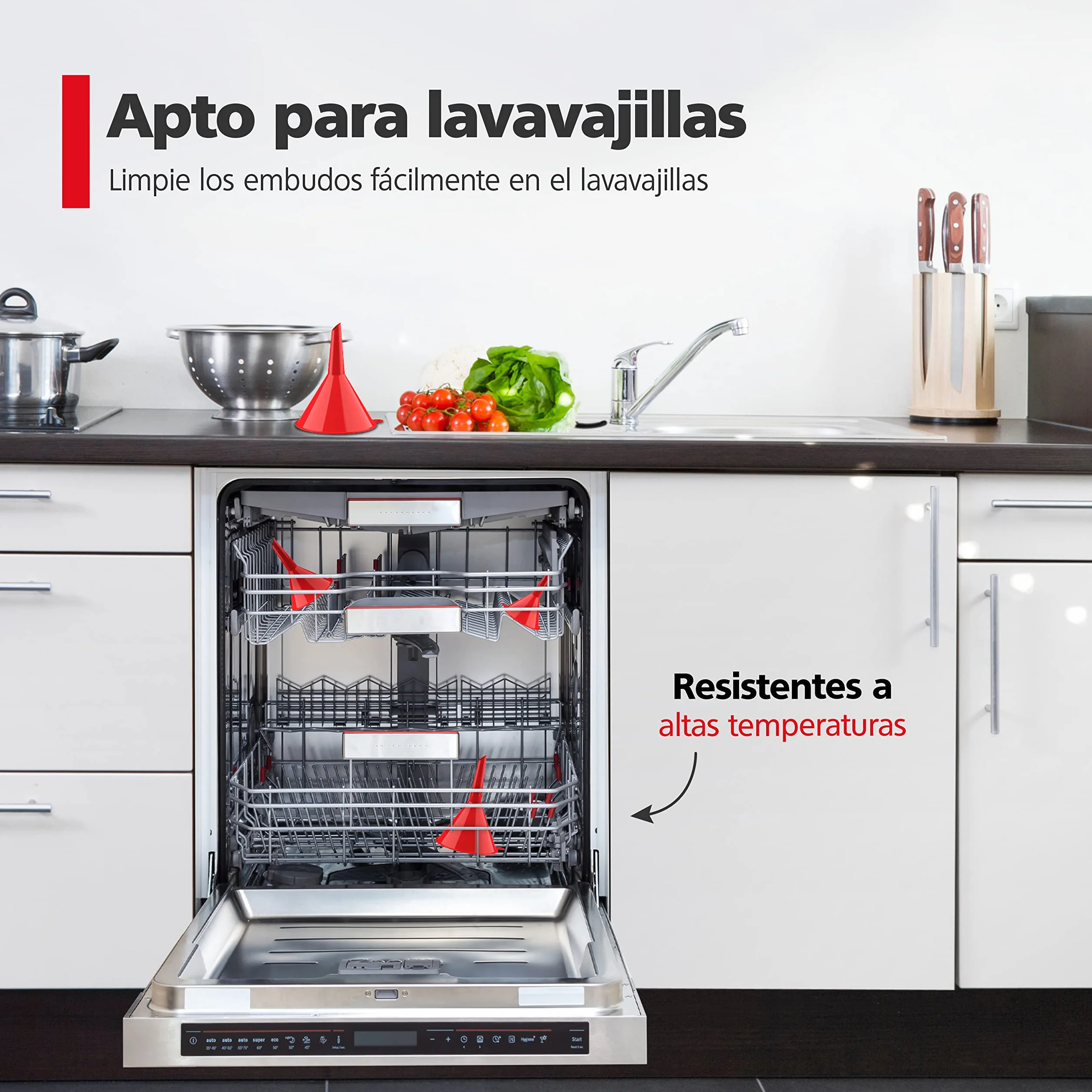 Nirox Juego de 4 embudos universales - Apto para alimentos BPA-FREE - Ayuda de llenado para la cocina - Mini embudo de llenado para líquidos e ingredientes secos - Embudo de aceite para coche