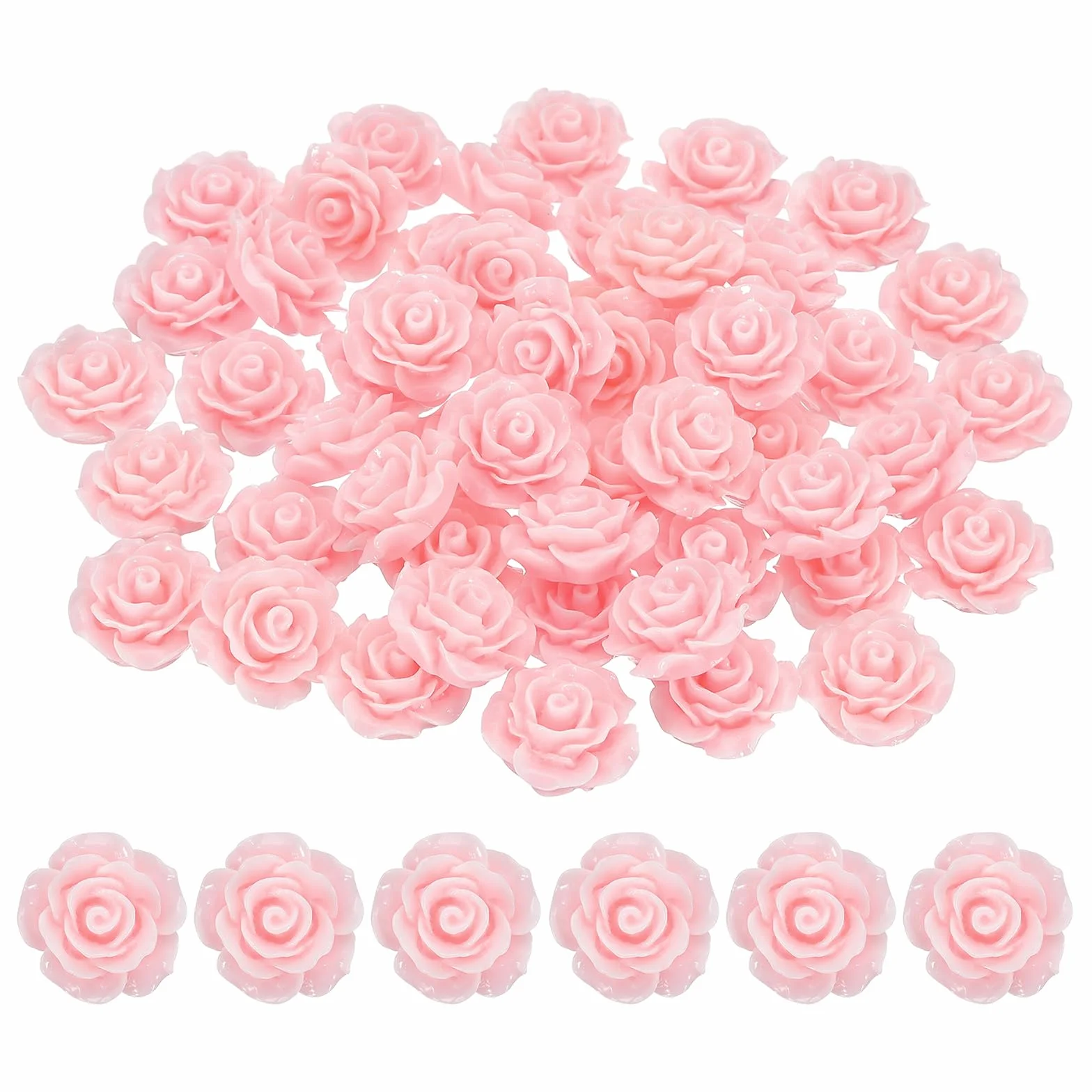 PATIKIL 20mm Rosa Flores Resina Cabujón, 50 Piezas Mini Rosa Flores Resina para Scrapbooking Manualidades Diy Decoración de Funda de Teléfono Joyería, Color Rosa Claro