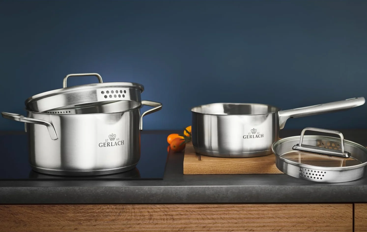 Gerlach 1760 Olla 10 L de Cerámica, Inducción Eléctrica, de Gas, para Horno, para Carne, Diámetro 28 Cm, Tapa de Cristal, Templado Ambiente