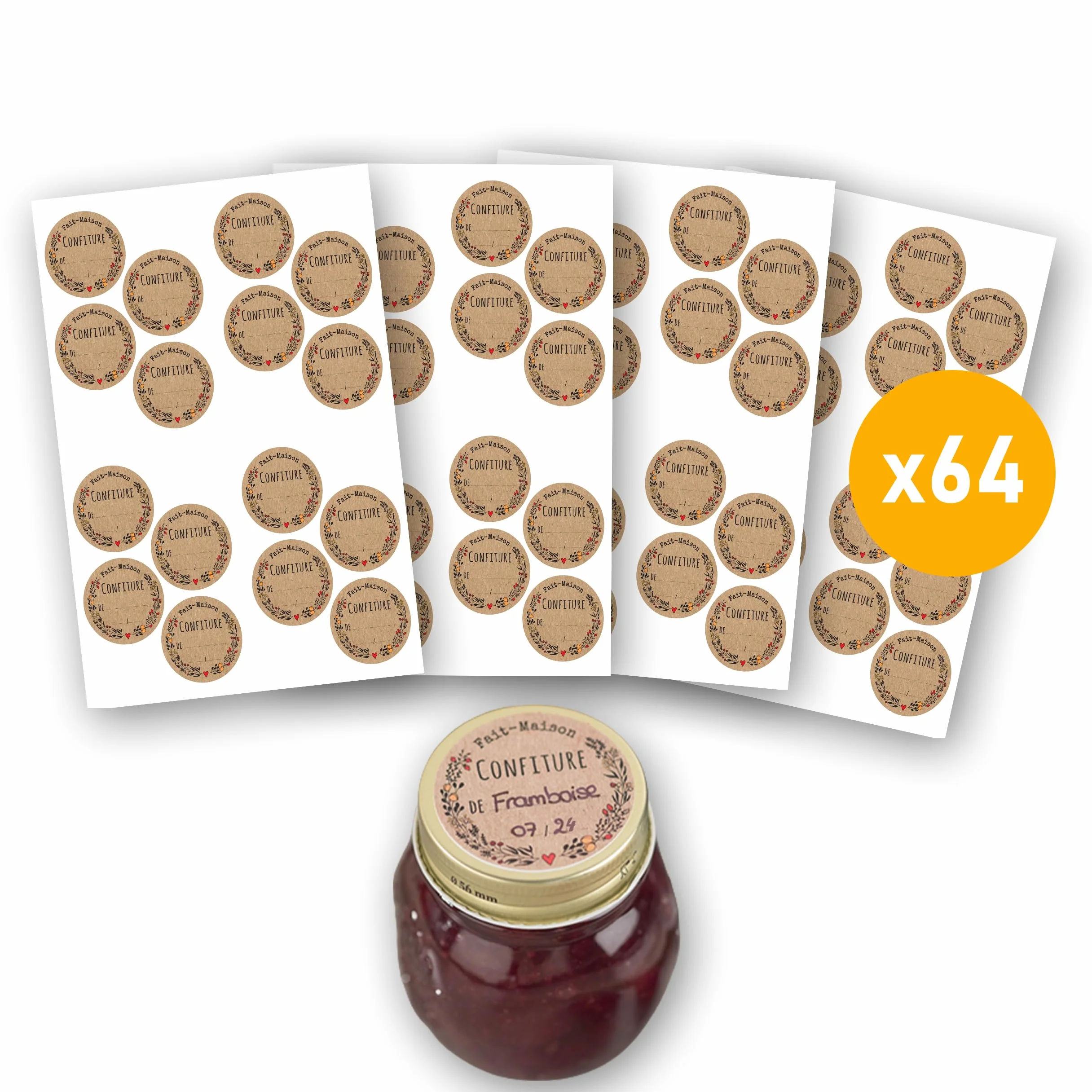 Avery – Bolsa de 64 etiquetas de mermelada hecha en casa – Ø47,5 mm