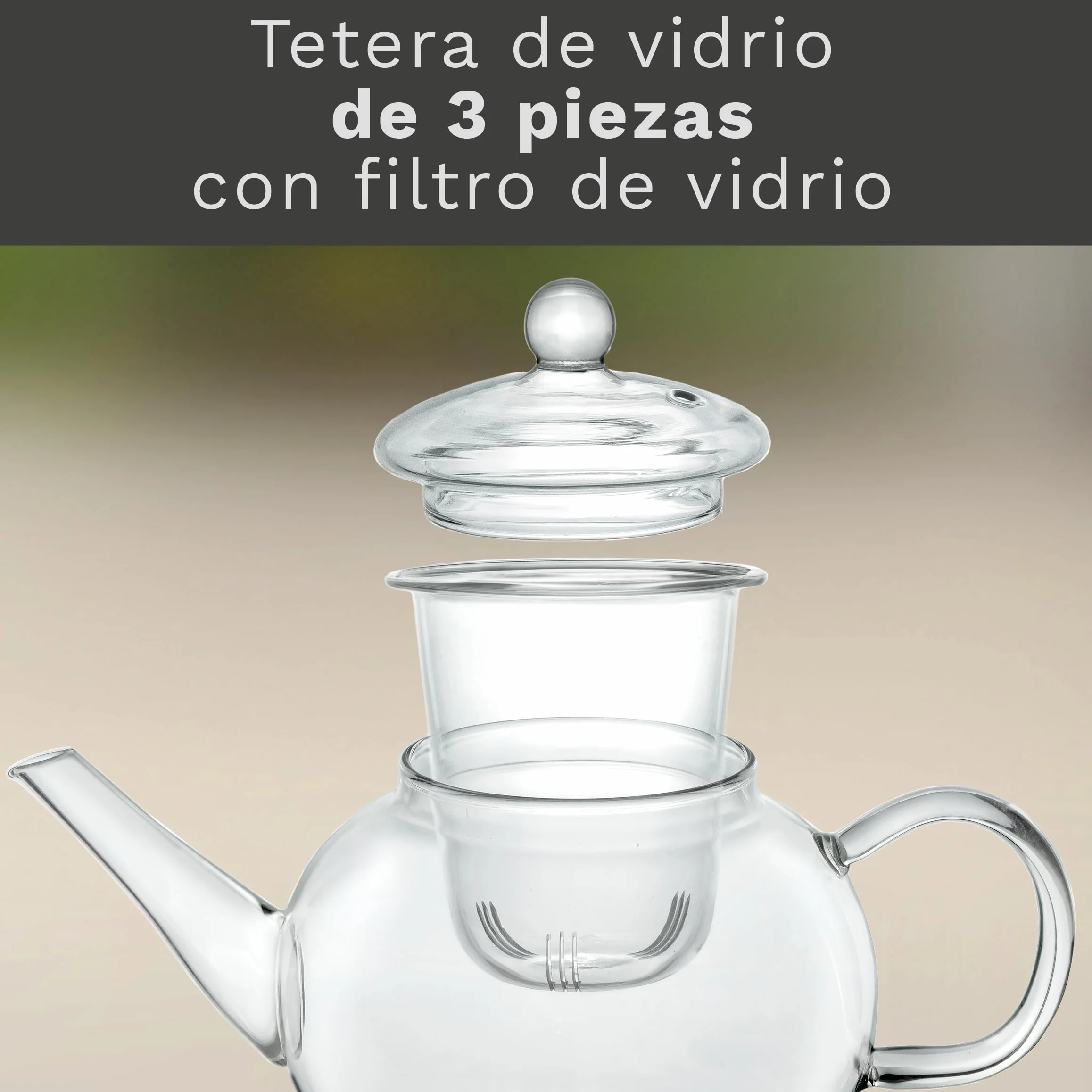 Creano Tetera de Vidrio Clásica 800ml con Filtro de Vidrio y Tapa de Cristal – Diseño Integral de Vidrio para una Infusión Pura y Natural
