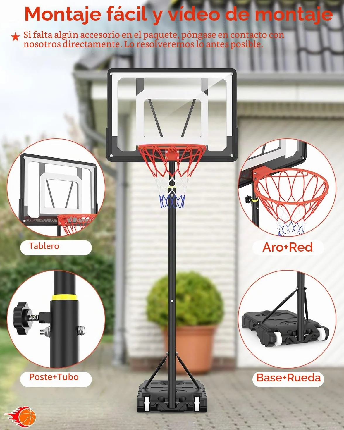 Canasta de Baloncesto Portátil Regulable 150-210cm Tablero Antivándalos 84cm Carro Ruedas