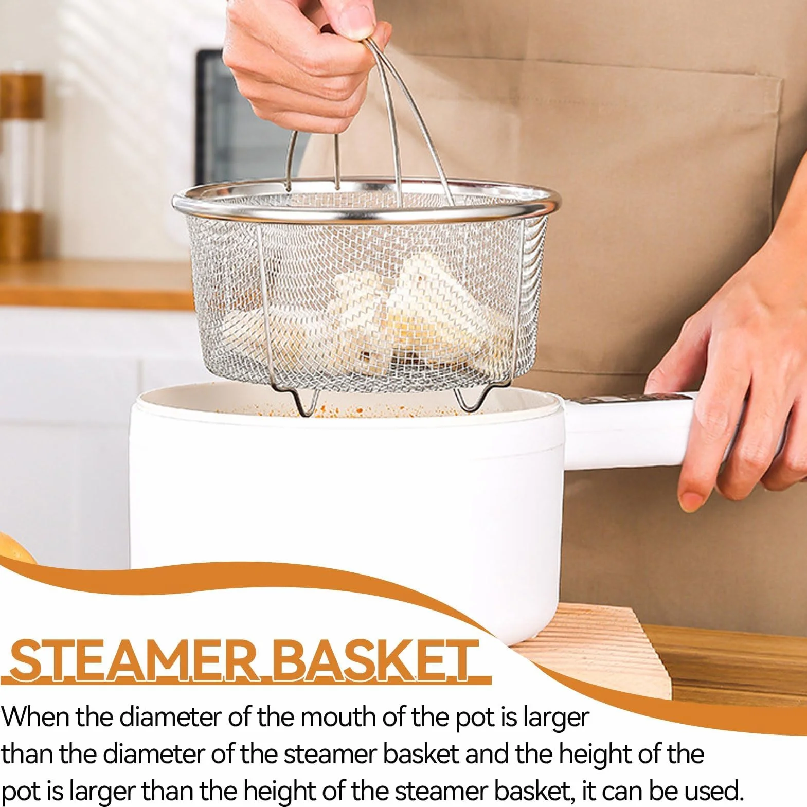 Cesta Vaporera de Acero Inoxidable, Insertos para Cocinar al Vapor, Colador y Filtro para Ollas y Freír