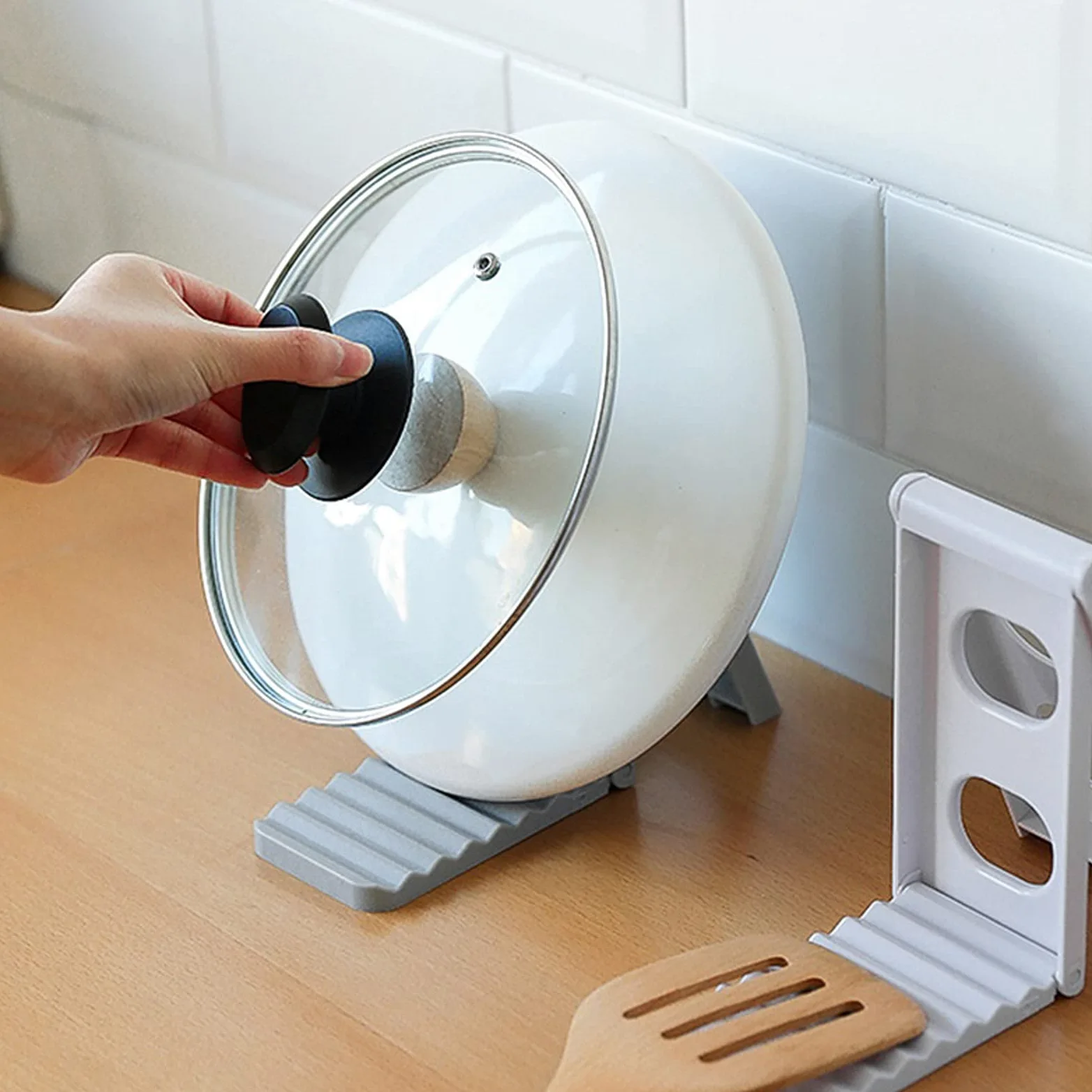 Estante para Tapas de ollas, Organizador de Tapas para cacerolas, Estante Plegable para Tapas de ollas, Cuchara, espátula, Soporte para Almacenamiento de Platos, Estante de Secado,