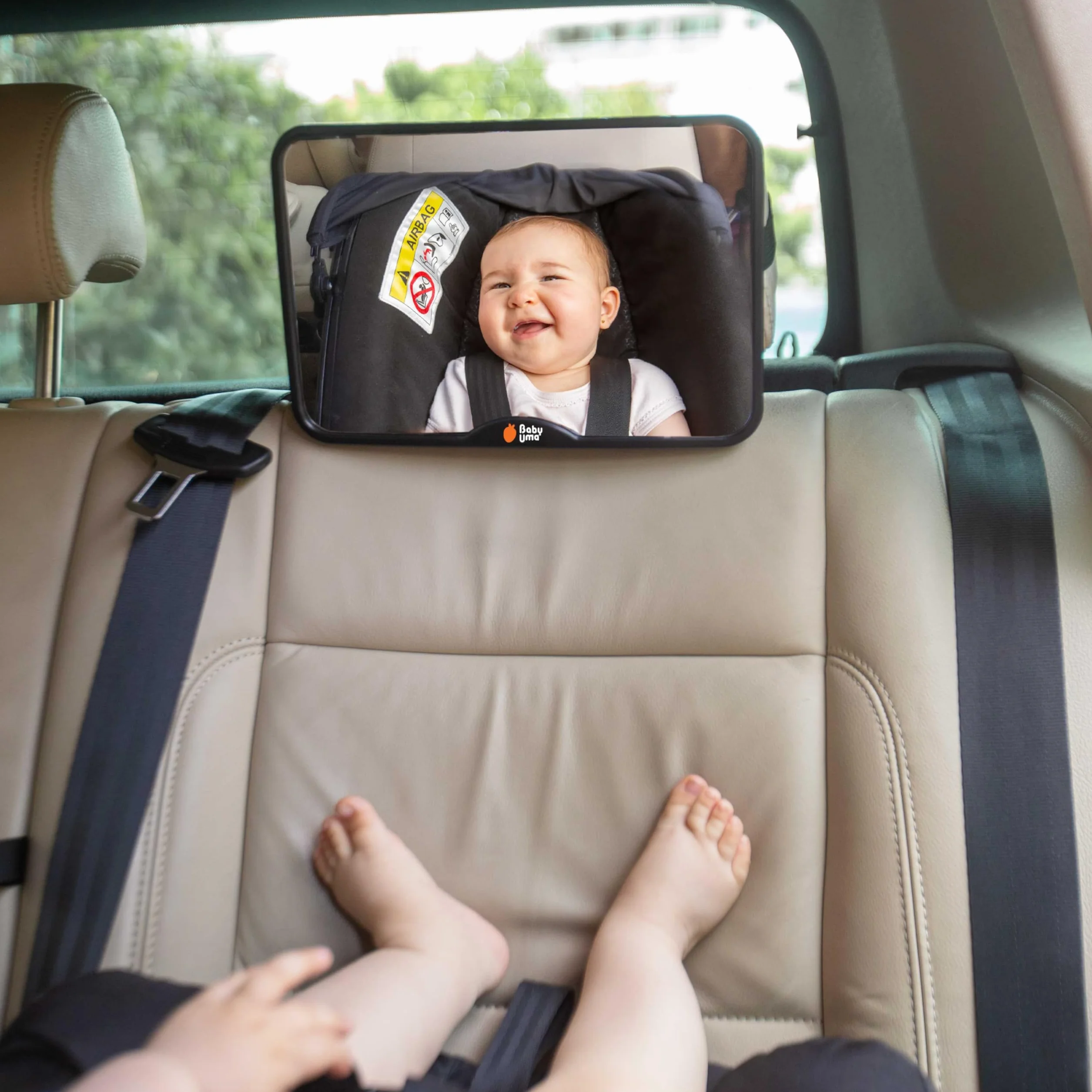Espejo Coche Bebe Asiento Trasero Baby Uma - 24 x 16 cm, Vista Clara, Prueba de Roturas, Hebillas Ajustables