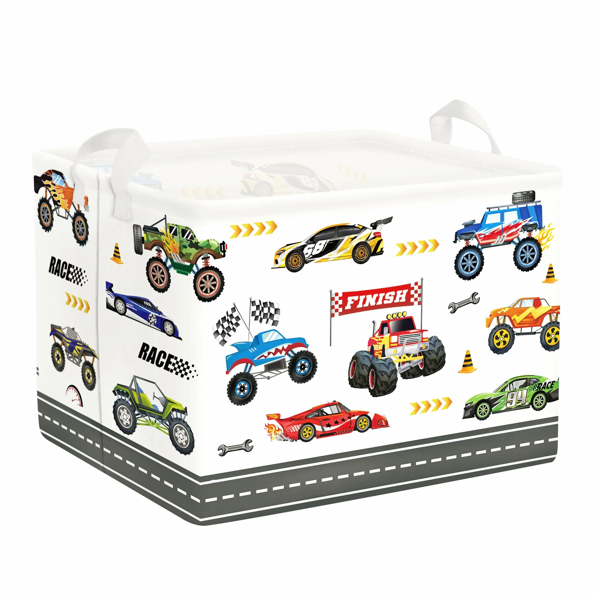 Clastyle Cestos Almacenaje Infantil Coche Cesta Ropa Sucia Plegable para Habitación Infantil Dormitorio Cajas de Almacenaje Juguetes para Chico, Camión Monstruo, 40x30x30 cm