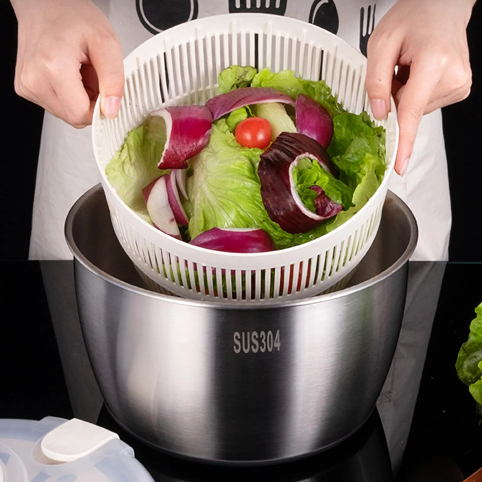 de lechuga y centrifugadora – Secador de ensalada de verduras, secador de | lechuga de frutas, verduras con mango giratorio, de ensalada de acero inoxidable, utensilios de cocina