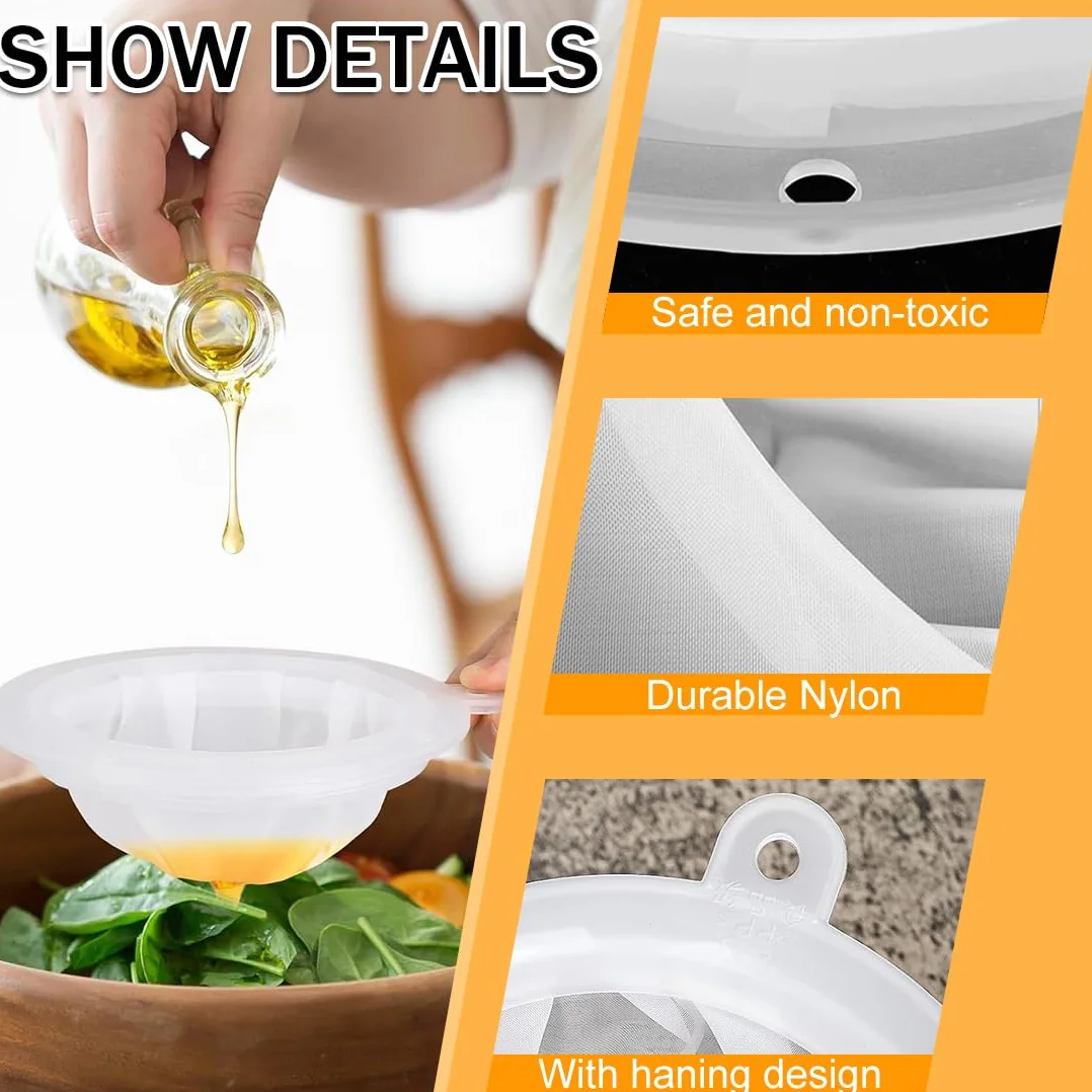 3 Piezas Colador Ultrafino de Malla de Nailon, Colador de Cocina Multiuso de Tela, Colado Kefir, Utensilio para Colar Café, Filtro Eficiente para Aceite y Jugos, Mango de Plástico