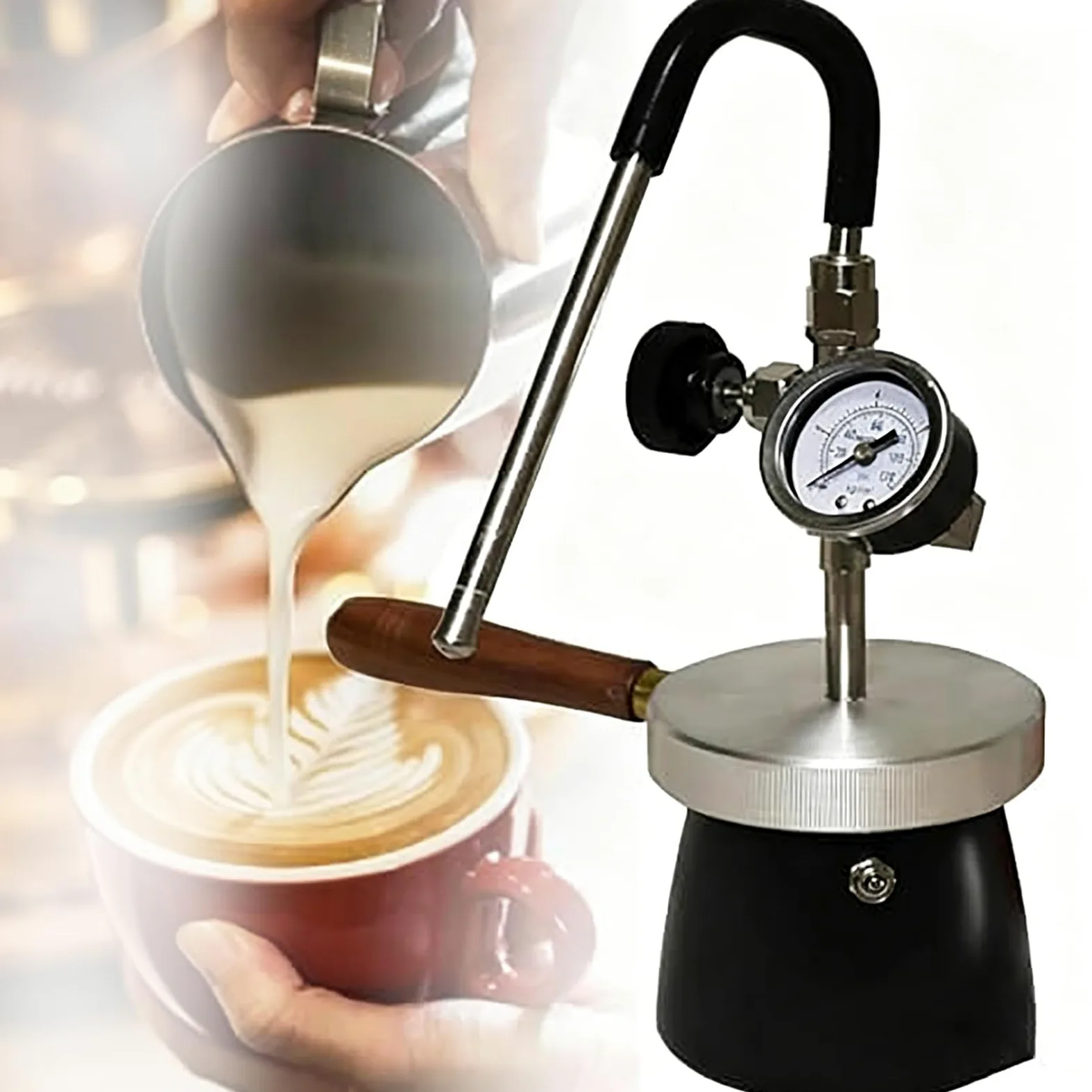 Espumador de leche profesional para estufa con tecnología de vapor de alta presión y boquilla de precisión para café perfecto, latte, capuchino, espresso. Logra espuma de calidad barista en casa