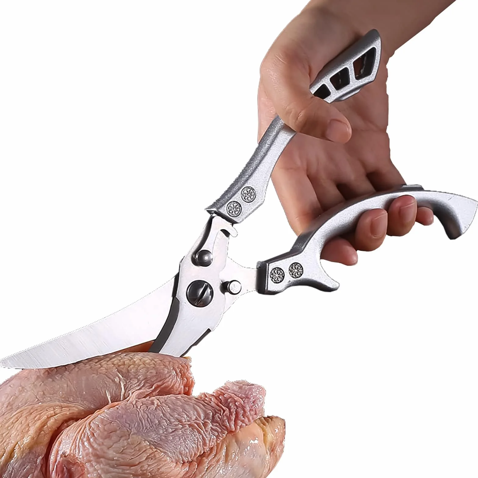 Tijeras cocina con cierre de seguridad y mecanismo de resorte para cortar carne, huesos de pollo, pescado y verduras, tijeras de acero inoxidable para huesos de pollo (KD7)