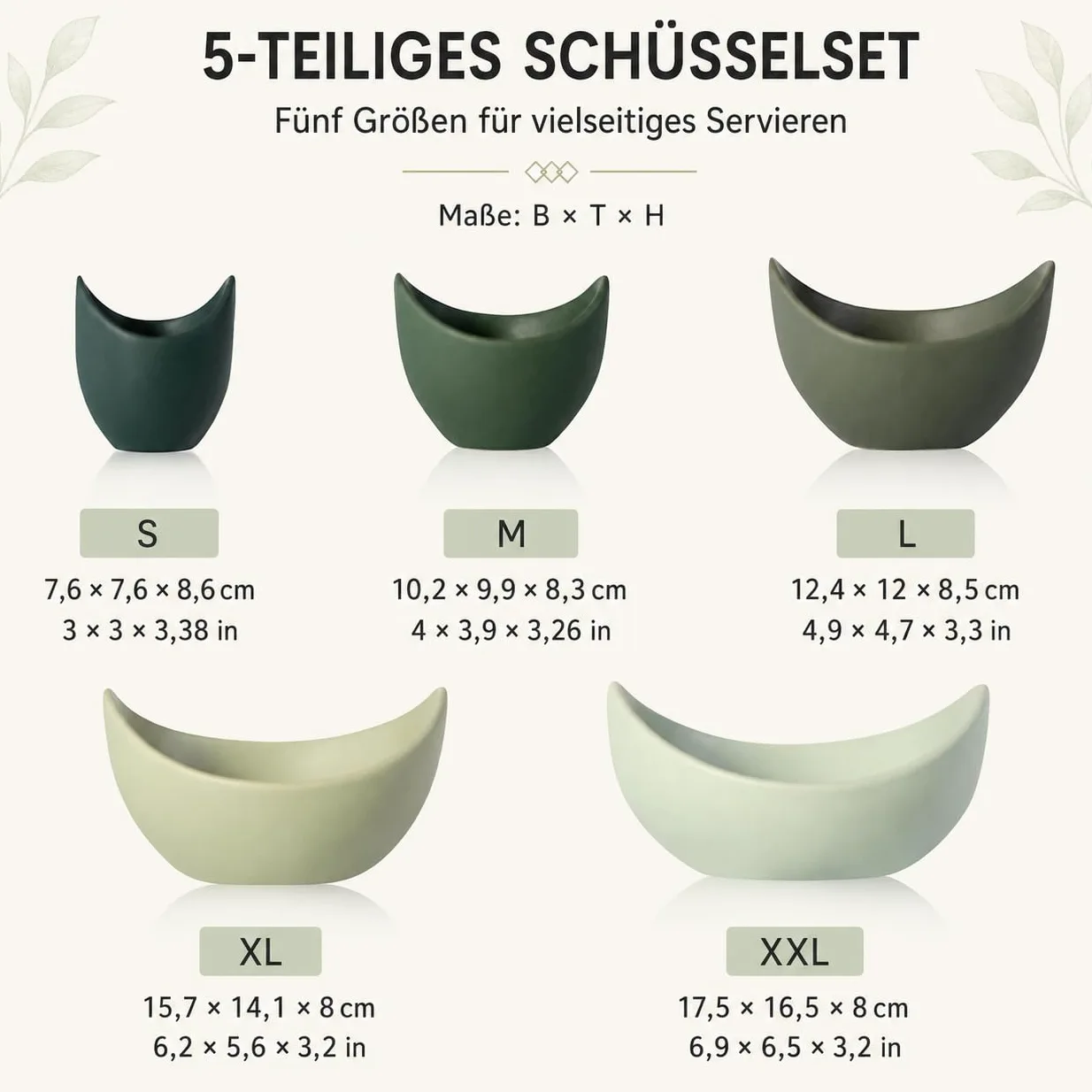 Notakia Gaobei Ensaladeras, 5 paquetes de cuencos de porcelana, cuencos de pasta en forma de loto, cuencos de cerámica únicos para ensalada, ideal para el hogar y el restaurante (verde)