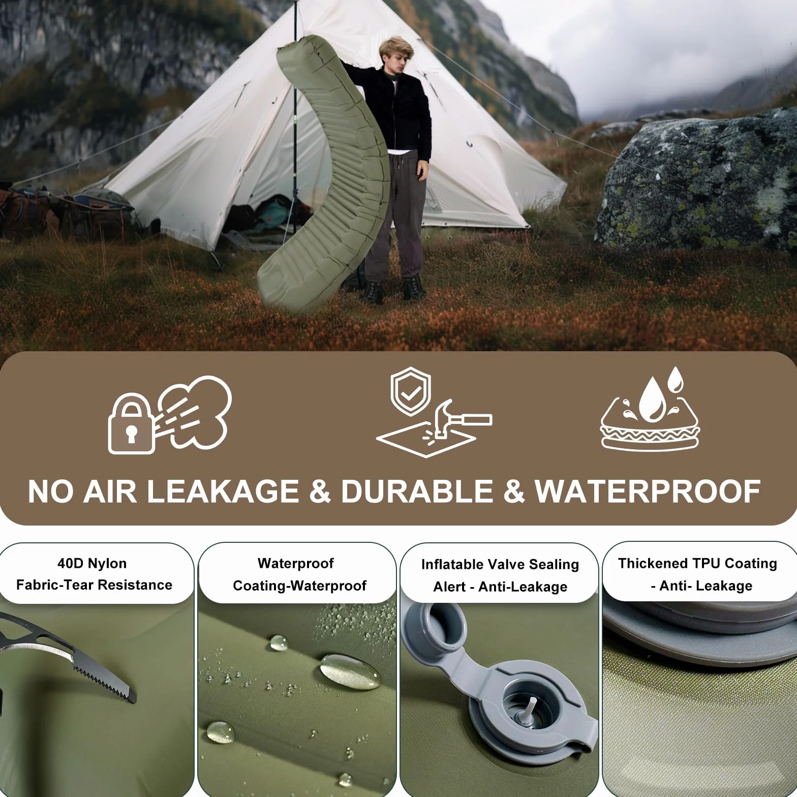Colchón Hinchable Autoinflable 14 cm Origem Esterilla Camping Ultraligero con Almohada