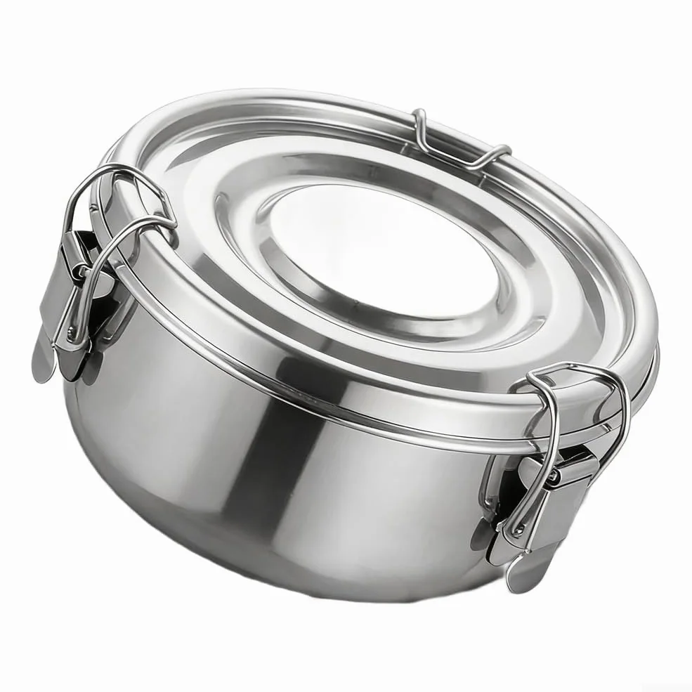 Cuenco de arroz de acero inoxidable 304 con tapa y hebilla, olla de vapor hermética para congelar alimentos, utensilios de cocina de larga duración, 1 pieza (juego de seis piezas)